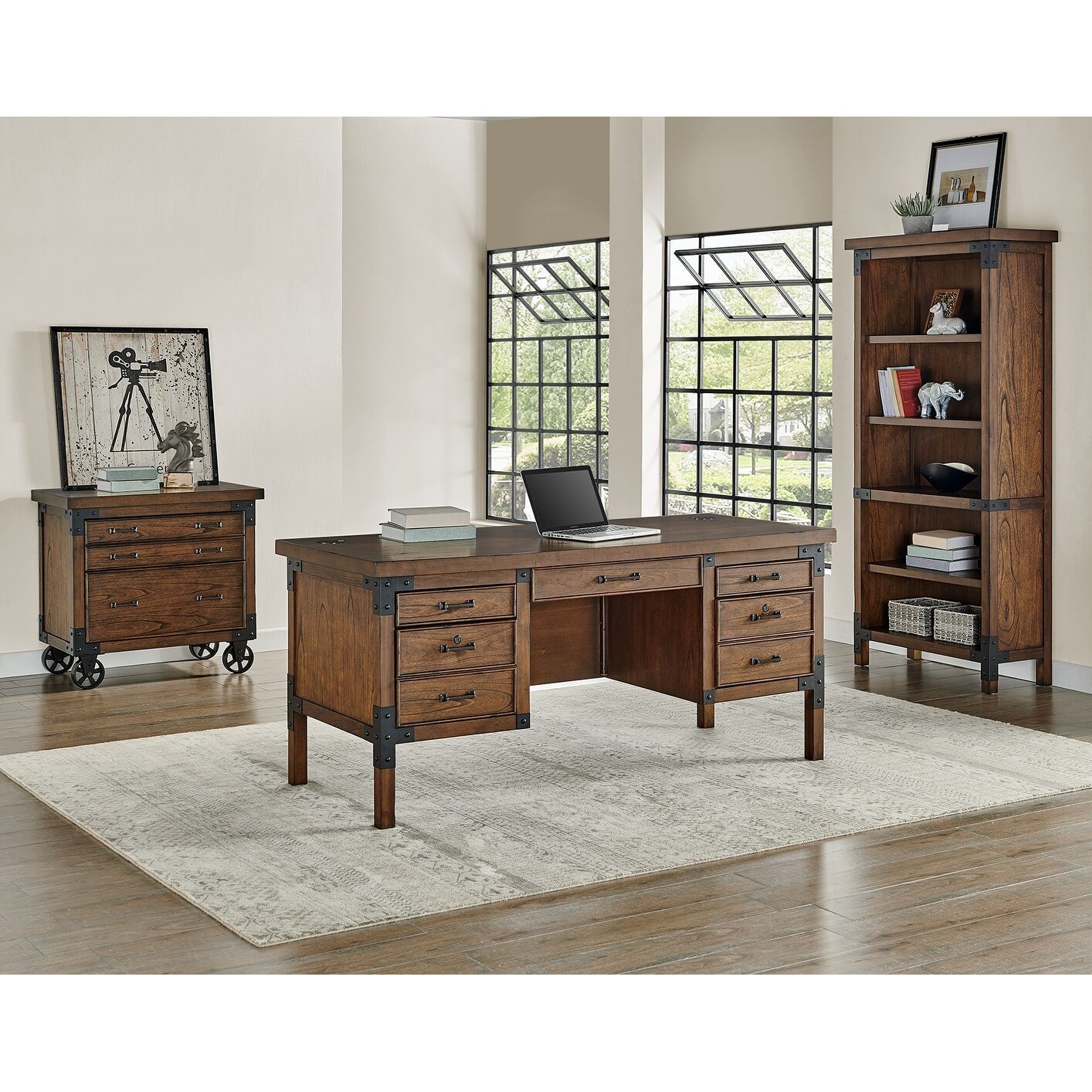 Addison Rustic Lateral File With Legal/Letter File Drawer, Office Storage, Brown
