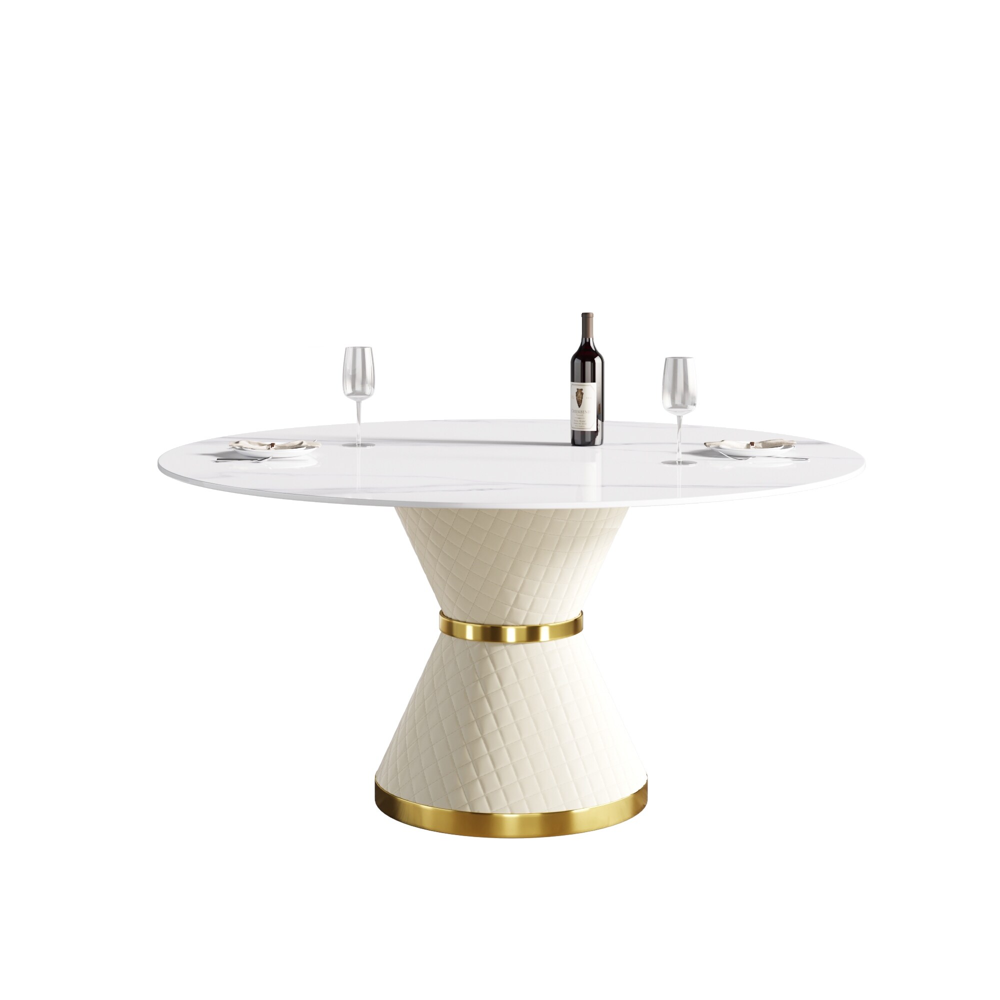 59" Modern White Marble Dining Table Round Table with Pedestal