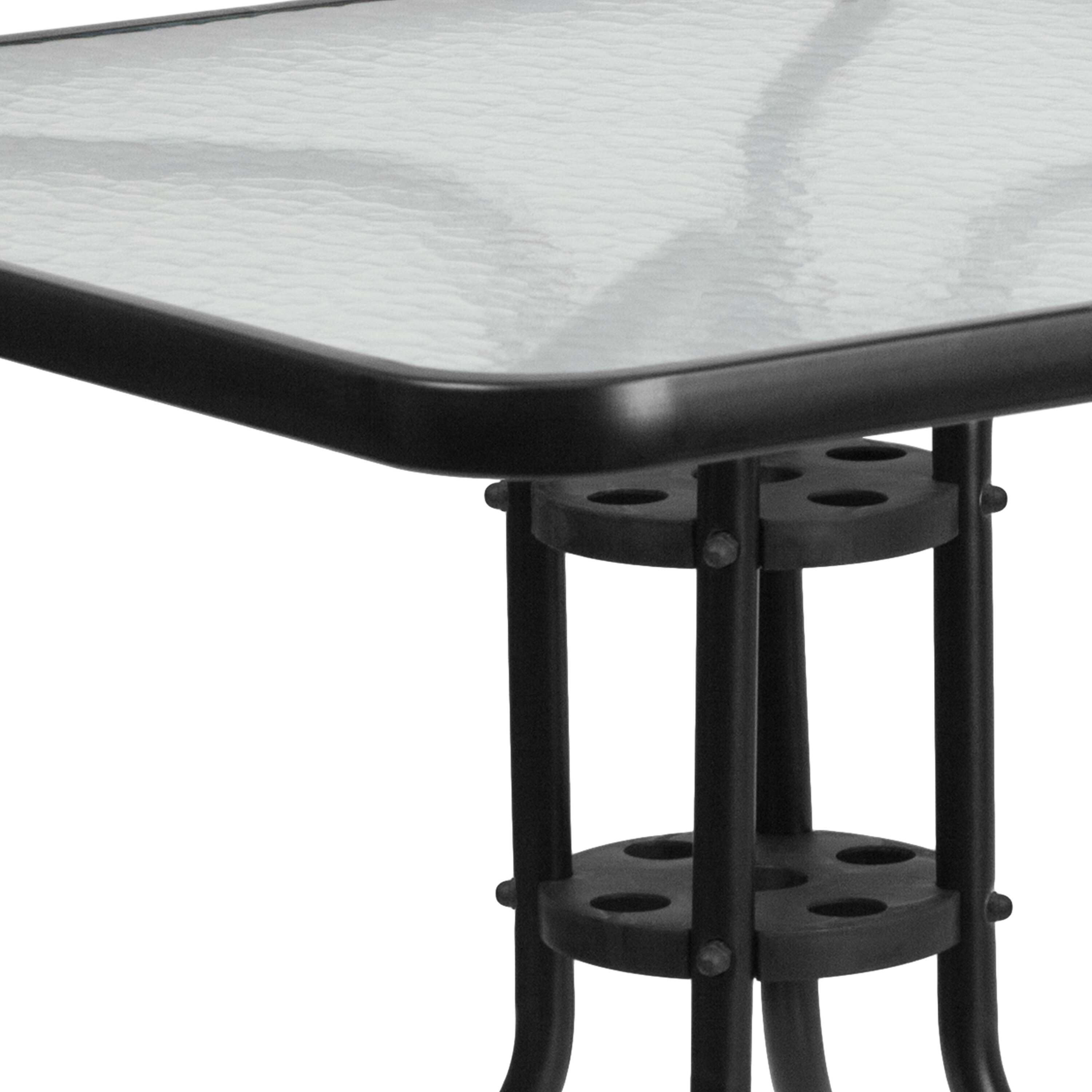 31.5'' Square Tempered Glass Metal Table|Clear/Black