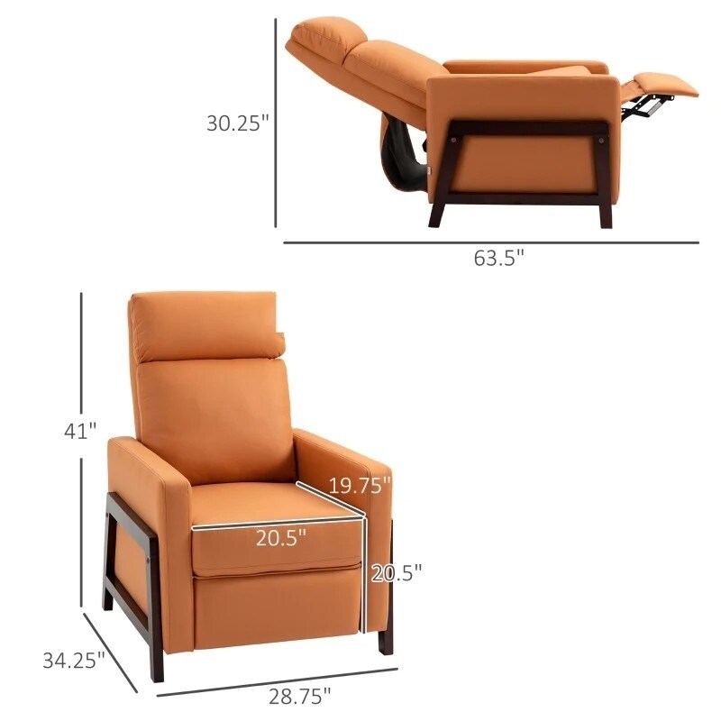 Modern Upholstered Manual Reclining Sofa Chair w/ Armrest and Footrest Grey/ Orange