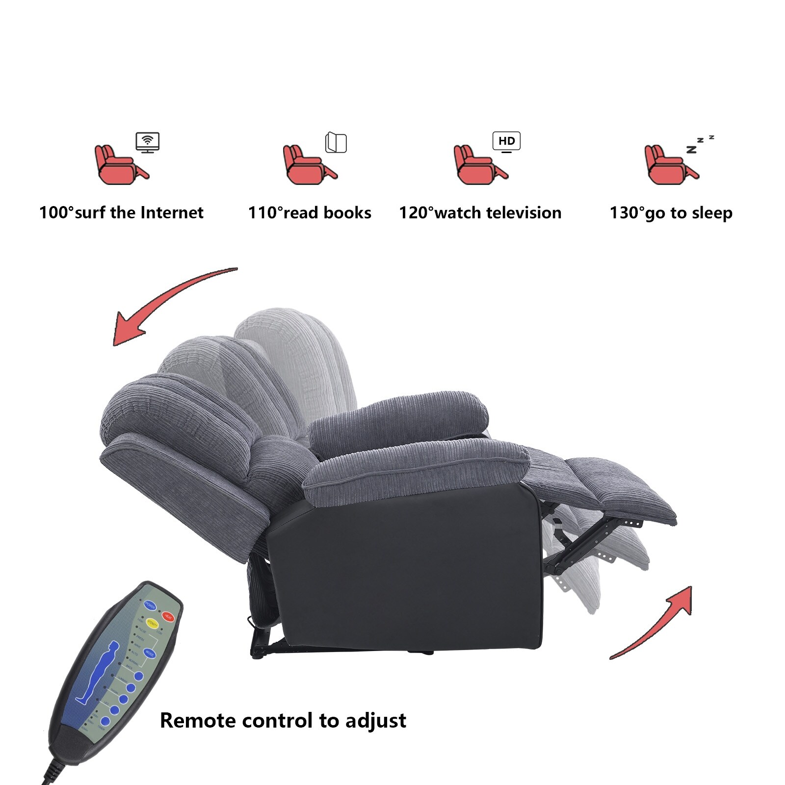 Ergonomic Electric Flat sofa with 8-point Massage and Heating Function,Thickened Armrests and Backrest Single Sofa Chair