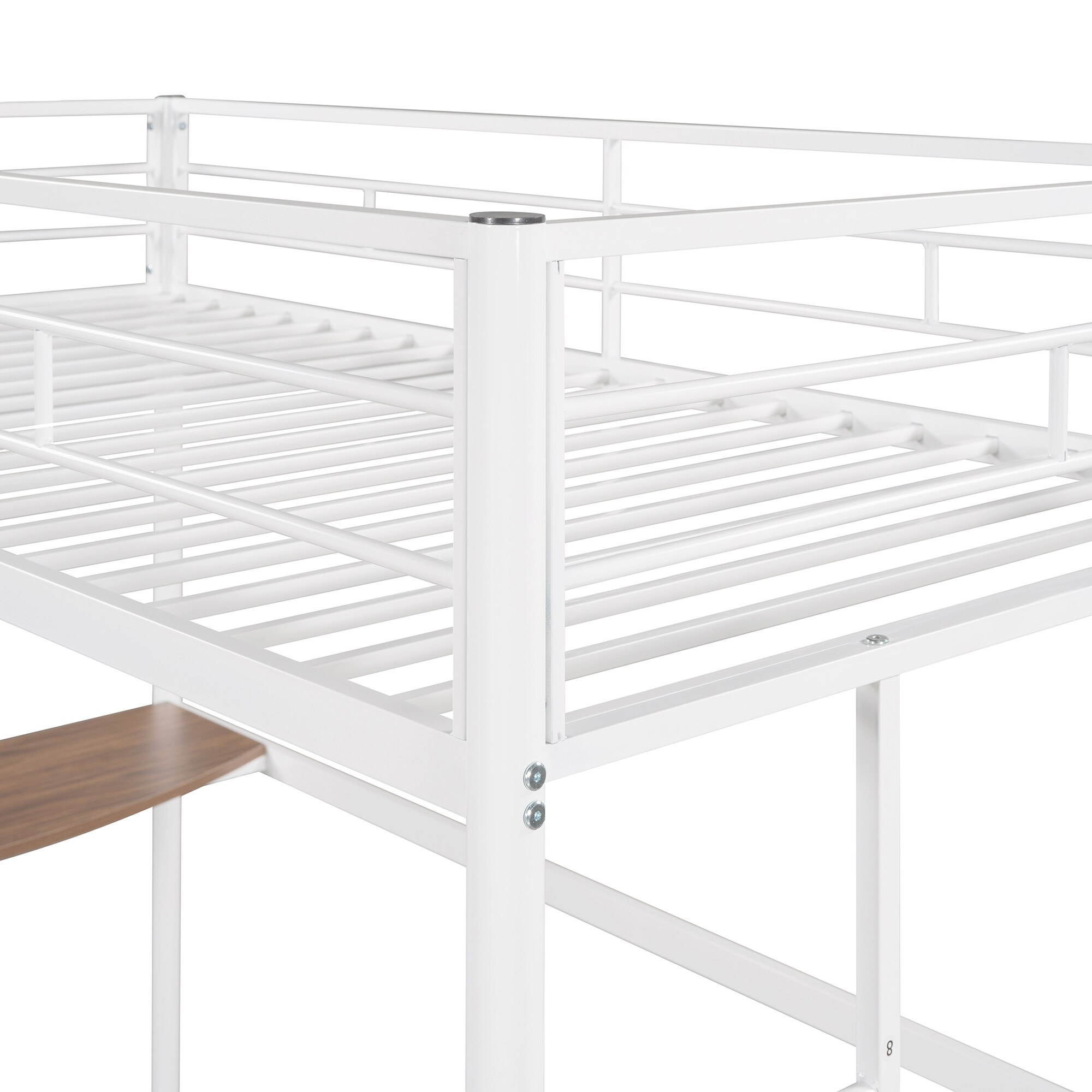 Metallic Silver Twin over Full Metal Bunk Bed with Desk, Ladder and Quality Slats for Bedroom