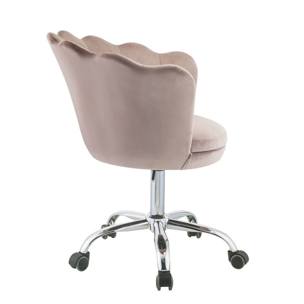 Modern Luxury Style Shell Design Swivel & Adjustable Office Chair with Channeled Tufted Backrest and Chrome Finish Base