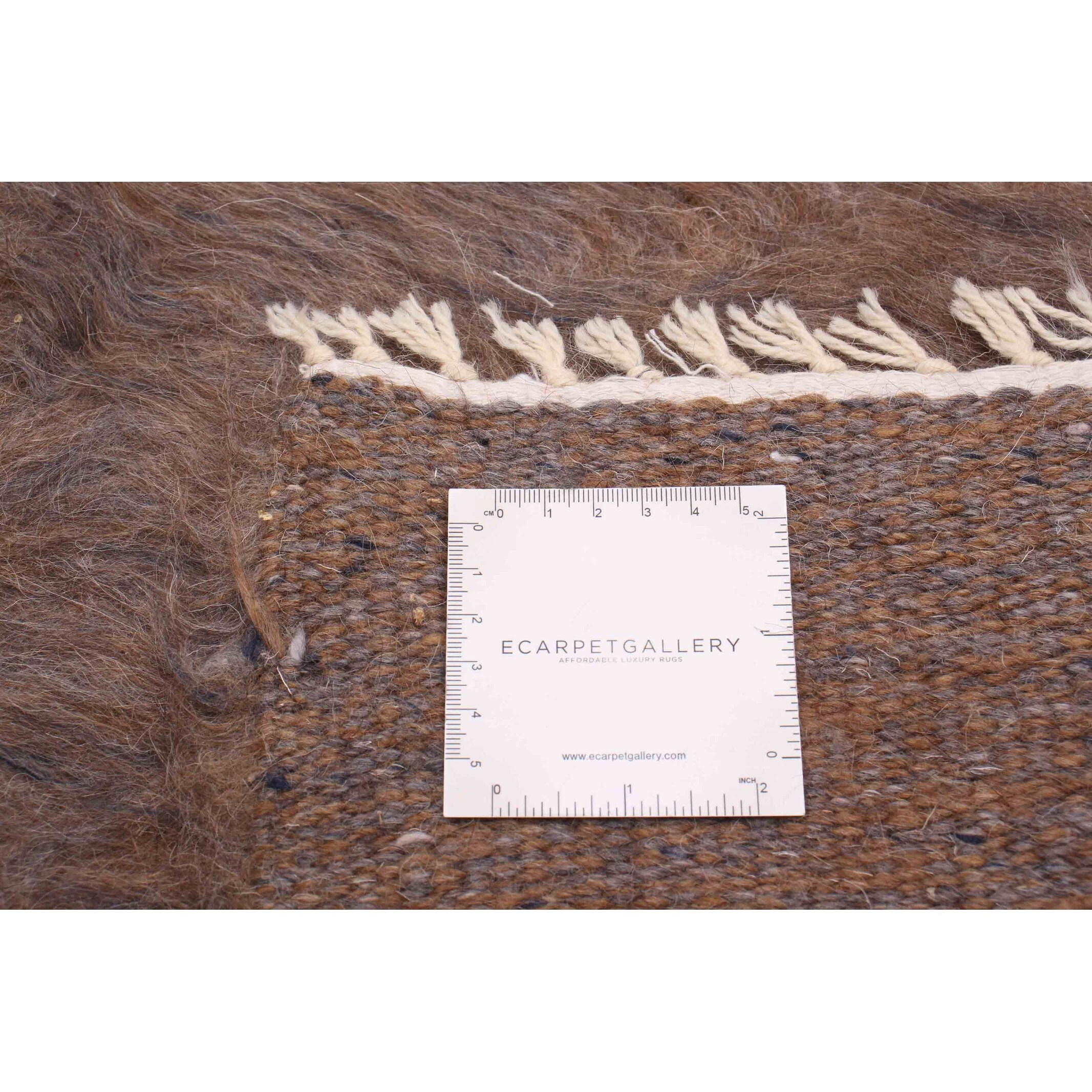 ECARPETGALLERY Eden Flokati Taupe Wool Kilim - 7'9 x 10'0