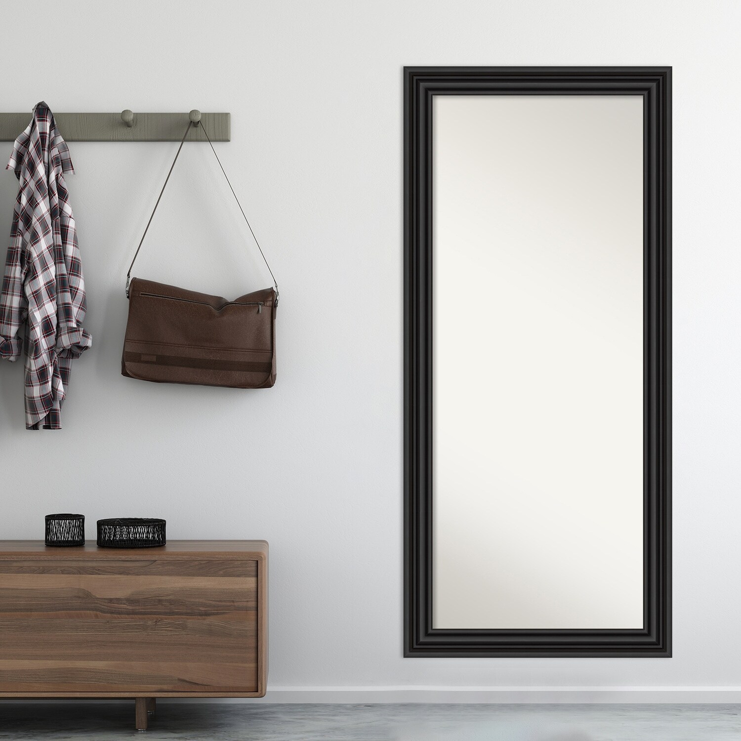 Non-Beveled Wood Full Length Floor Leaner Mirror - Colonial Black Frame - Colonial Black - Glass Size 24 x 60
