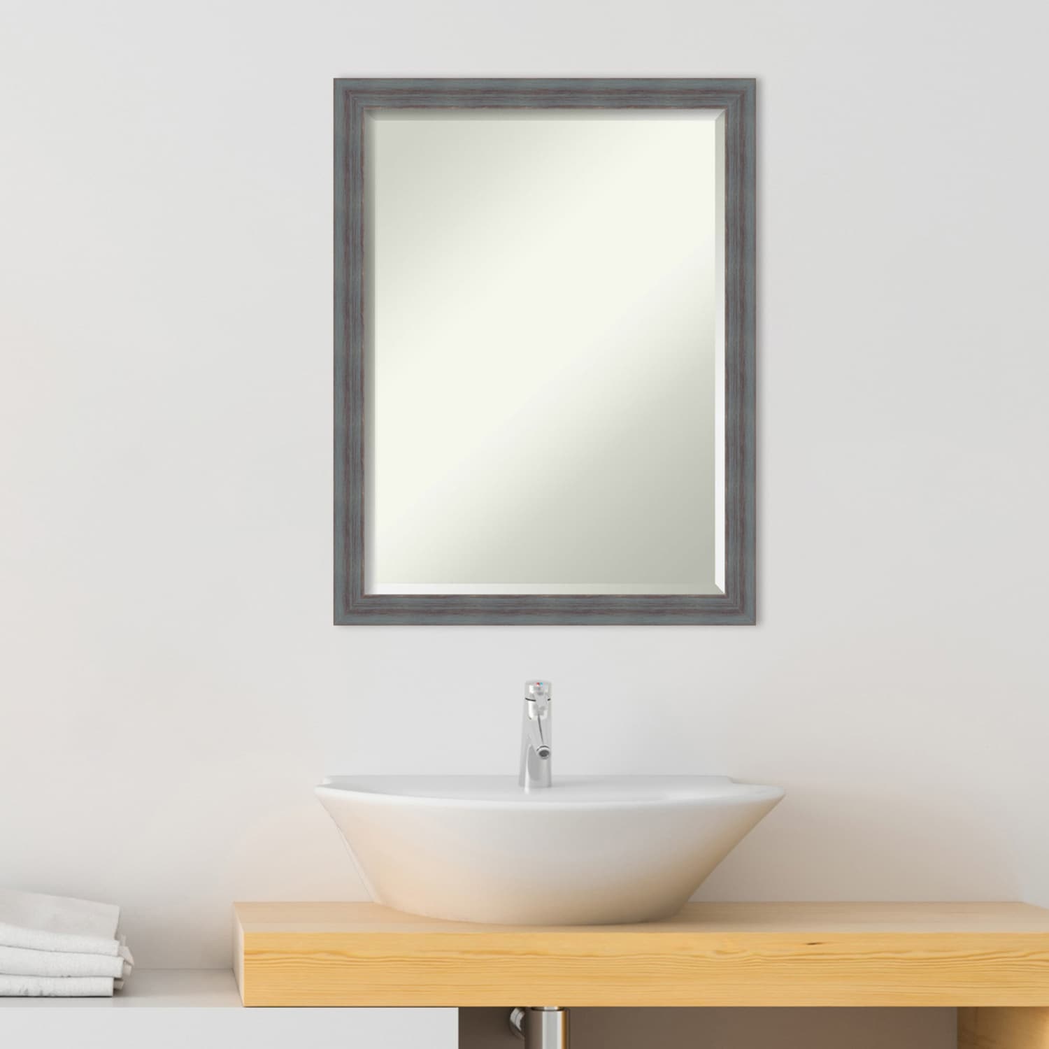 Beveled Wood Bathroom Wall Mirror - Dixie Grey Rustic Frame - Dixie Blue Grey Rustic
