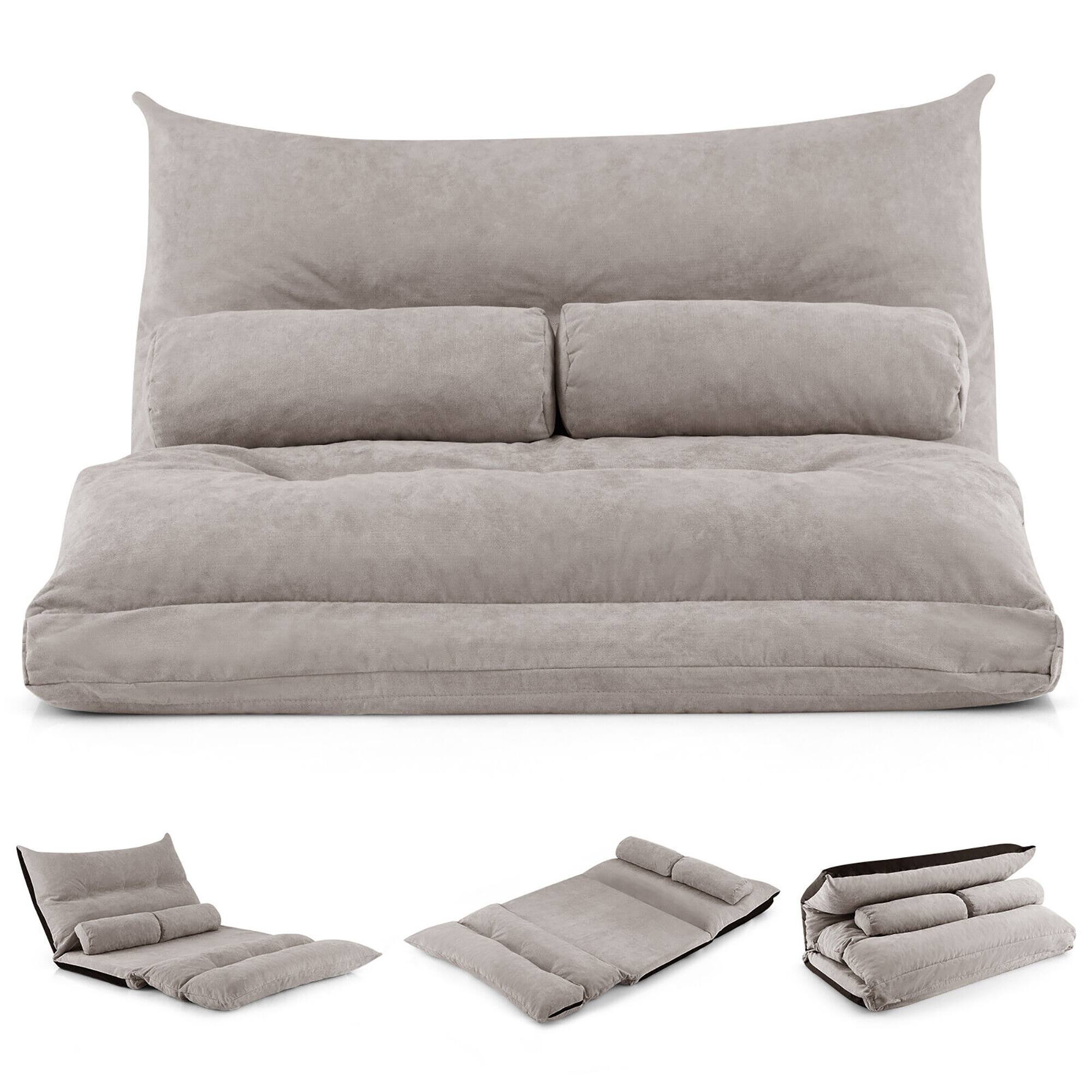Convertible Lazy Sofa Bed with Adjustable Backrest& Lumbar Pillows
