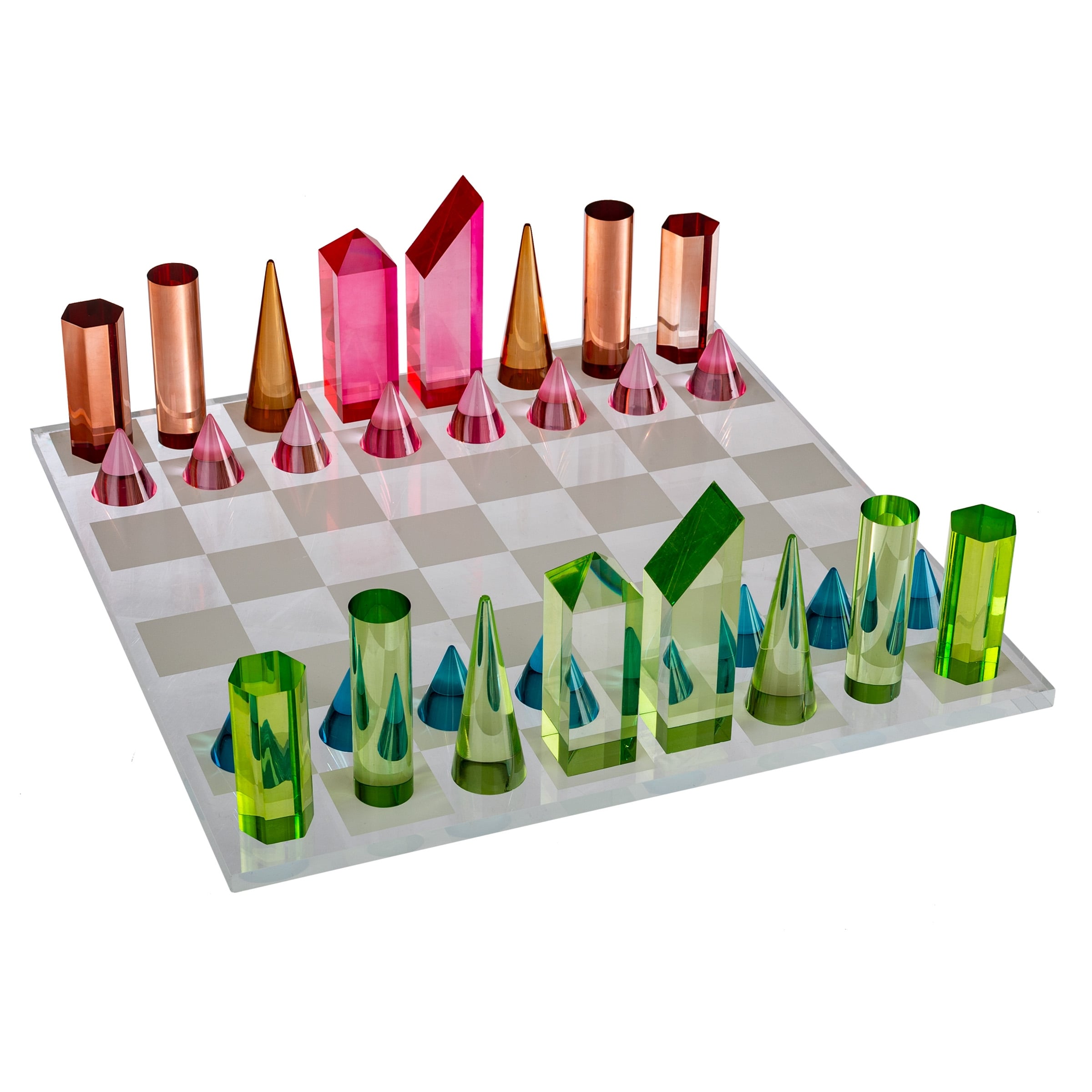 Modern Chess Set - Acrylic Chess Board with 32 Colorful Game Pieces by Trademark Games