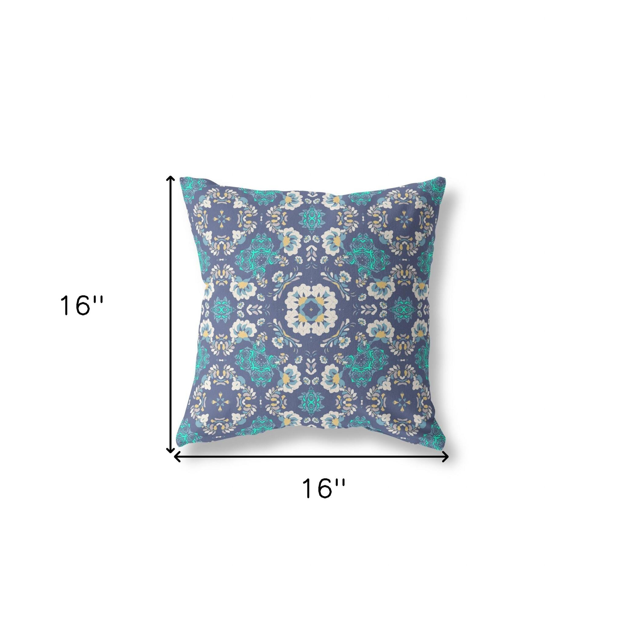 HomeRoots 16" X 16" Blue And White Blown Seam Suede Geometric Throw Pillow