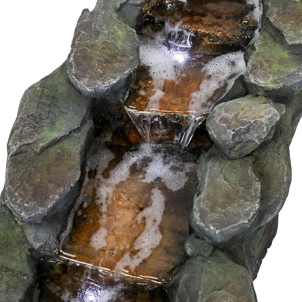 9.4in Tall Indoor/Outdoor Resin Stone River Rock Fountain w/LED Lights