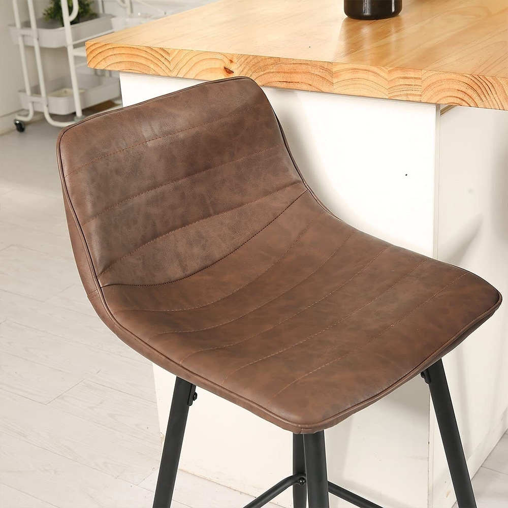 Set of 2 Counter Height Stools Bar Chair Seat Dining Barstool Brown - 15x34