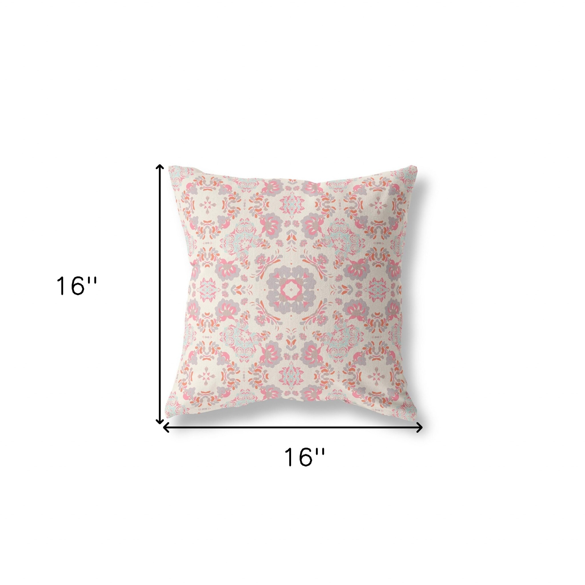 HomeRoots 16" X 16" Pink And White Zippered Suede Geometric Throw Pillow