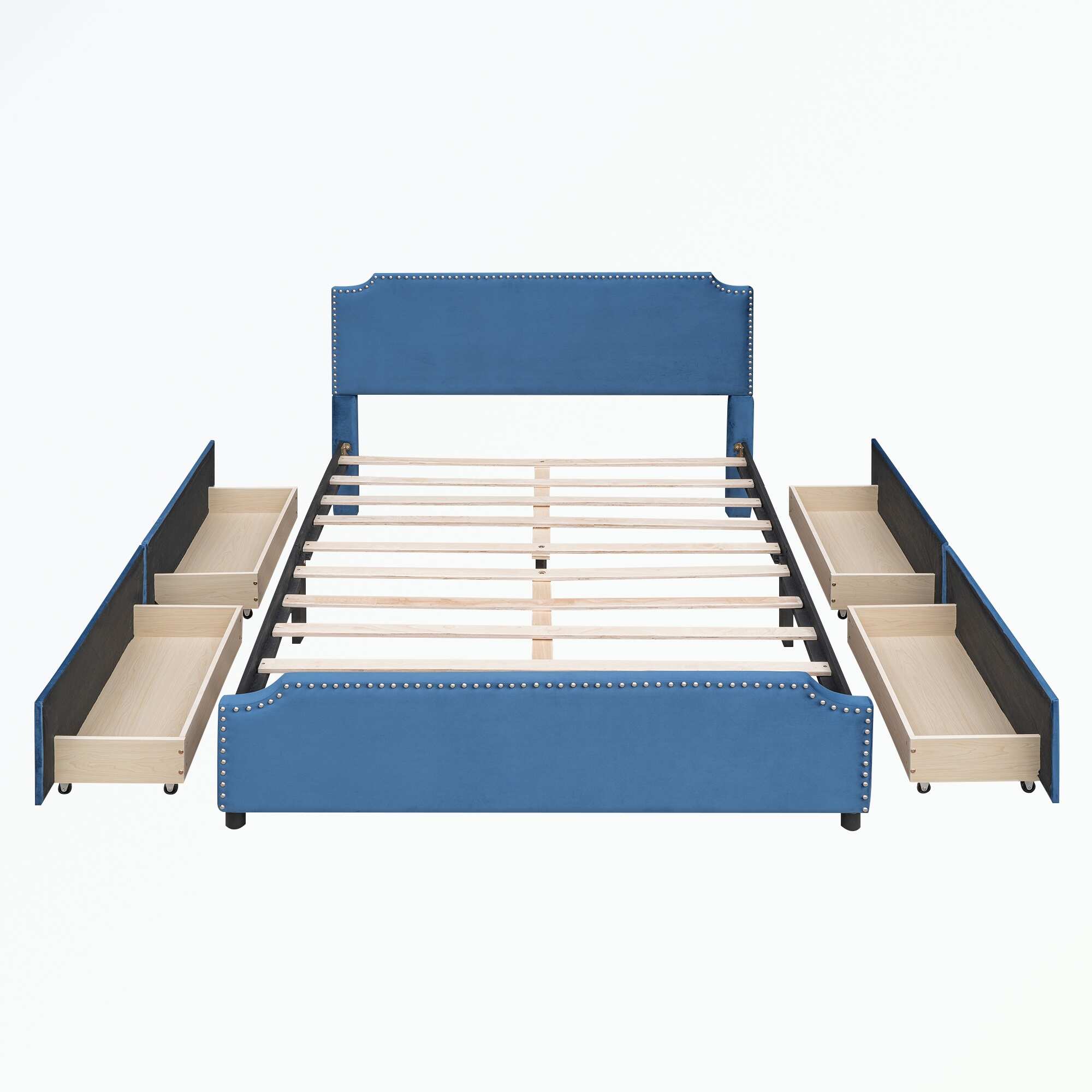 Upholstered Platform Bed with Stud Trim Headboard and Footboard