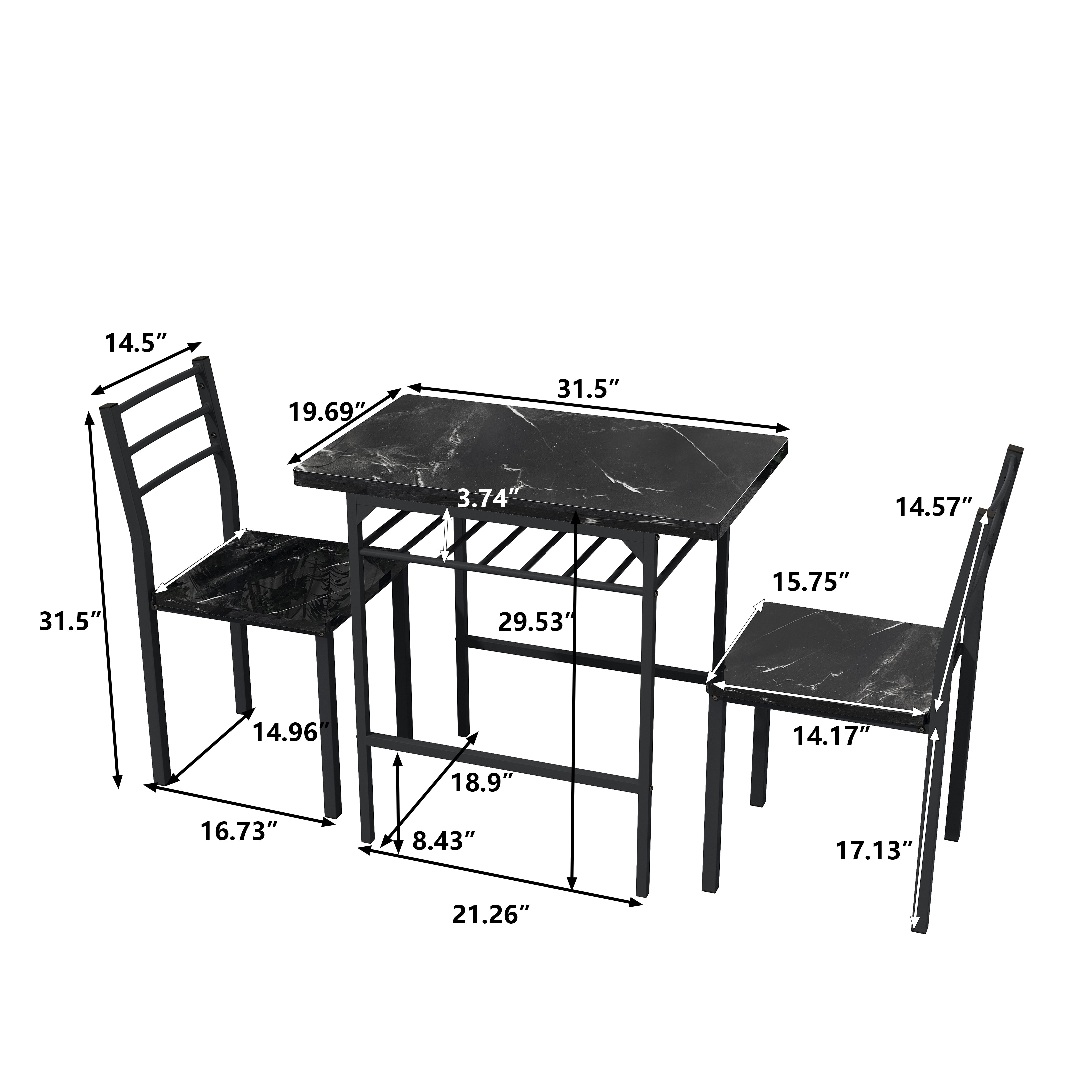 Modern 3-Piece Dining Table Set With 2 Chairs And Metal Frame