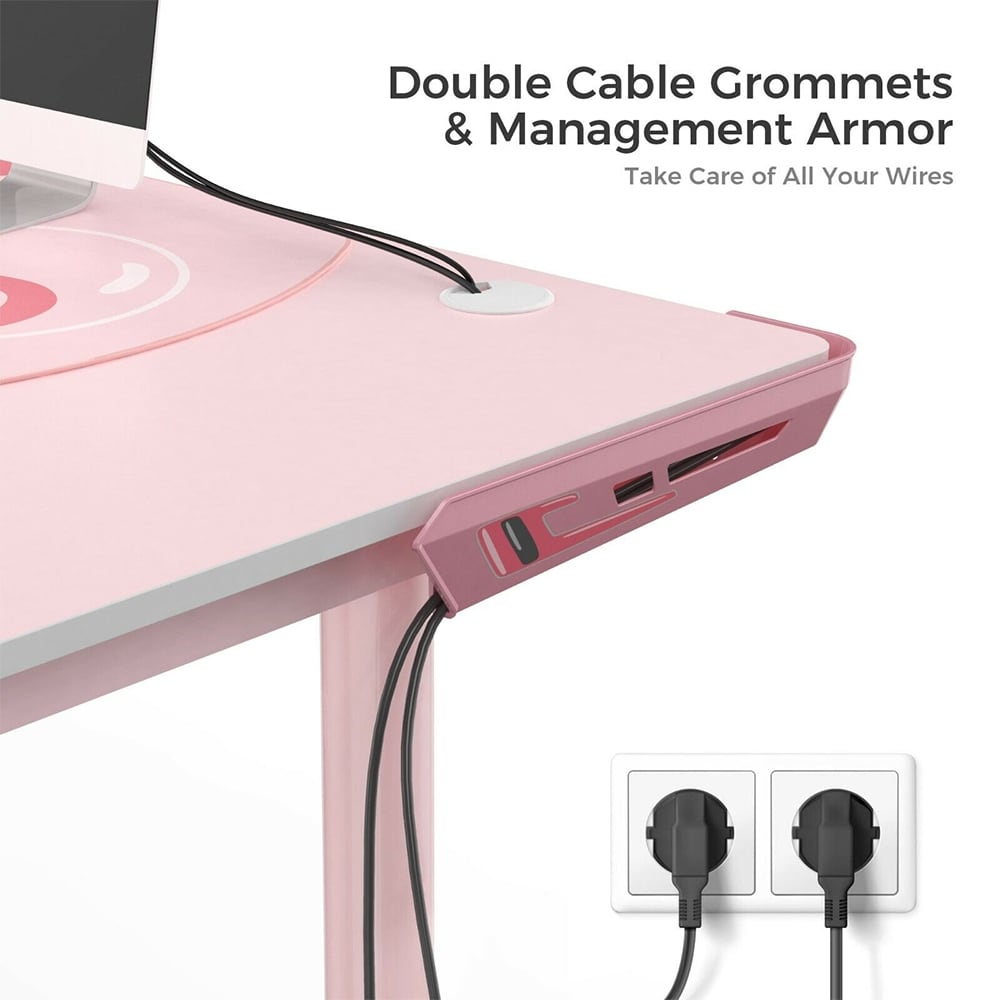 60" Ergonomic L-Shaped Gaming Computer Desk Pink