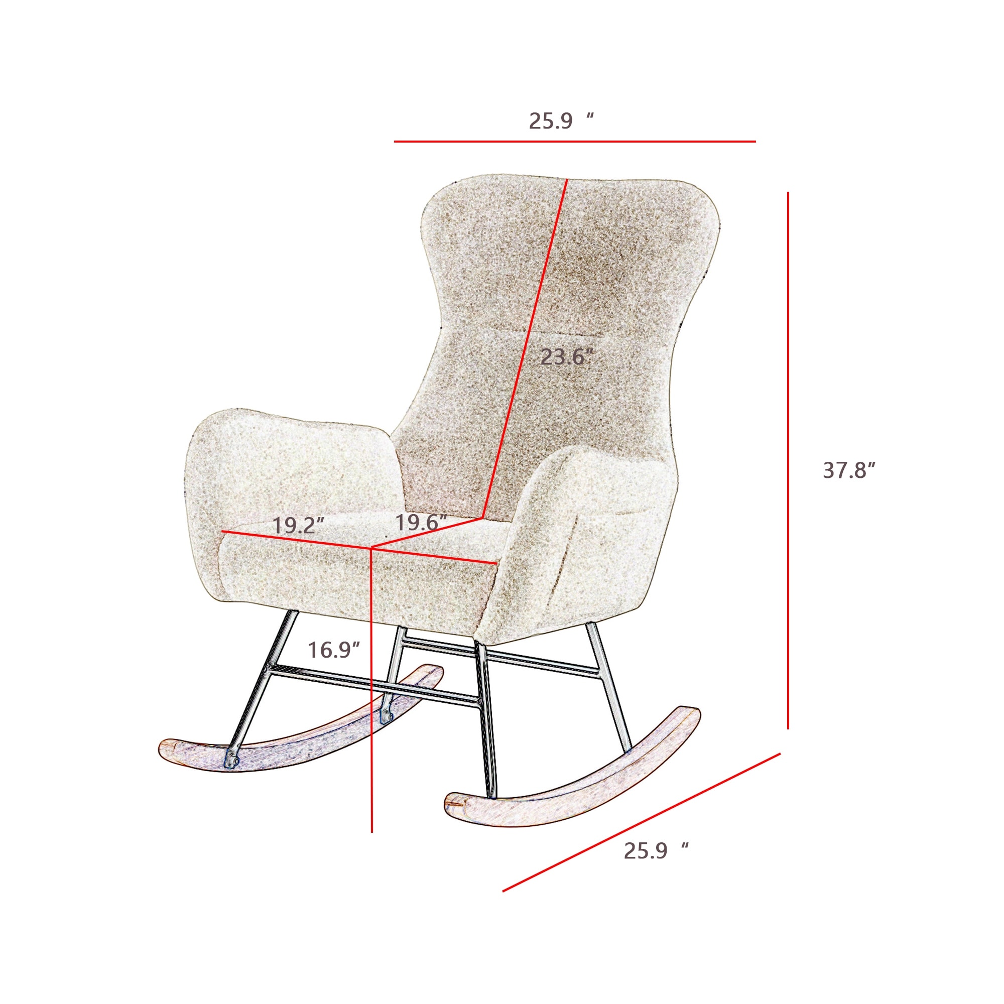 Velvet Rocking Chair with 2 Handy Pockets Ergonomic Chair with Metal Frame
