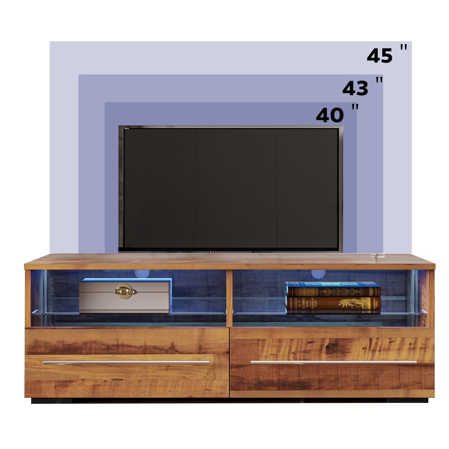 TV Stand for 45 Inch TV, Entertainment Center, LED Gaming TV Console with 2 Large Drawers,for Bedroom/Living Room