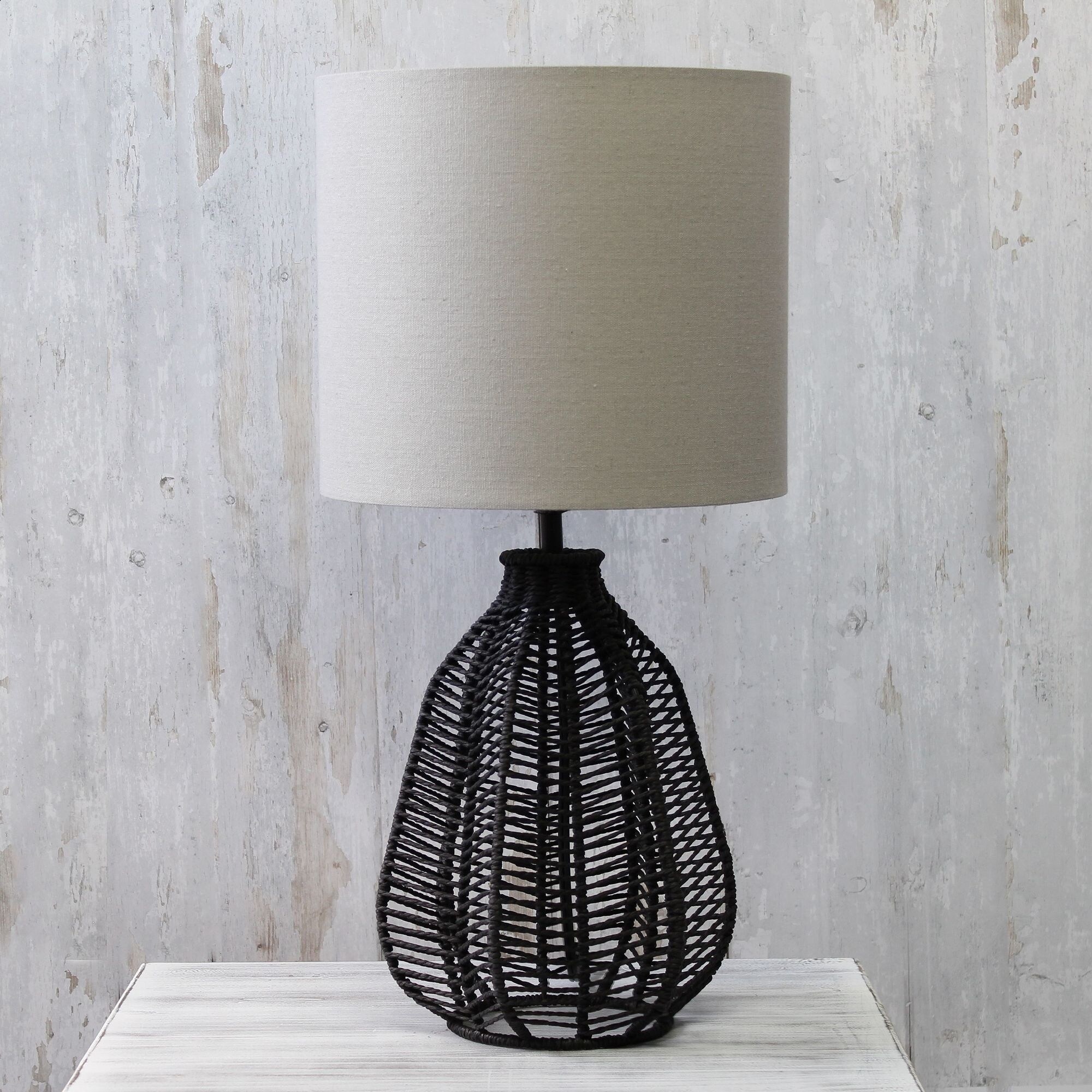 Elegant Designs 21" Tall Boho Rustic Paper Lamp W/ Fabric Linen Shade - 10.25x10.25x21