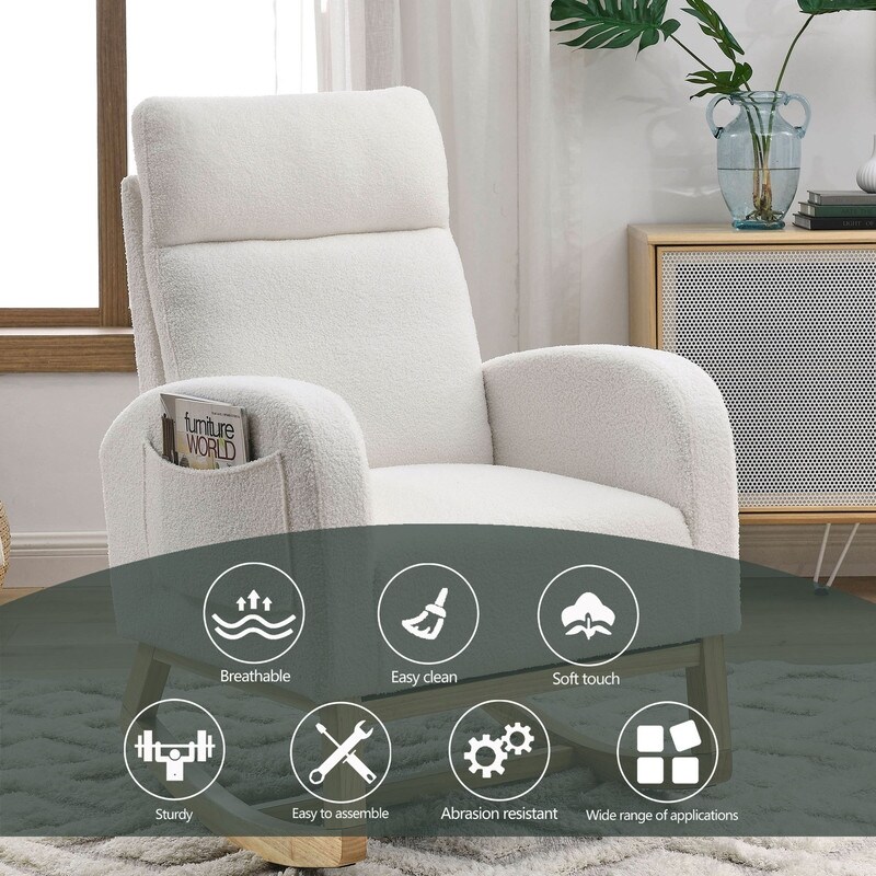 Modern Accent High Backrest Living Room Lounge Arm Rocking Chair