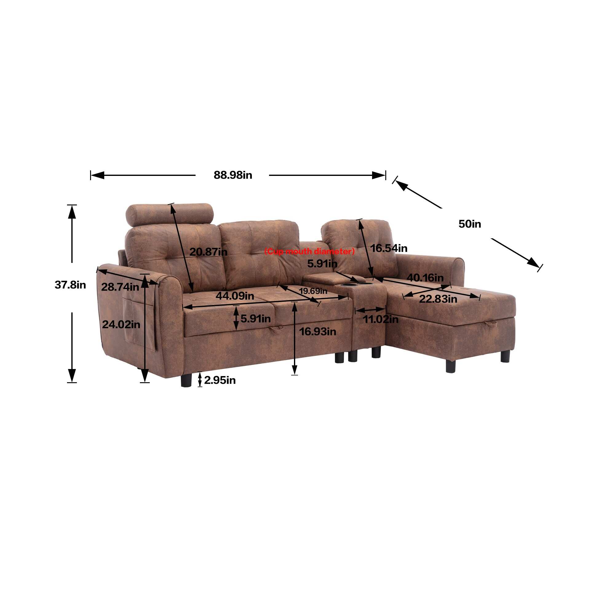 HOMEFUN Velvet/PU/Fabric Upholstered Tufted L-Shape Sectional Storage Convertible Sofa