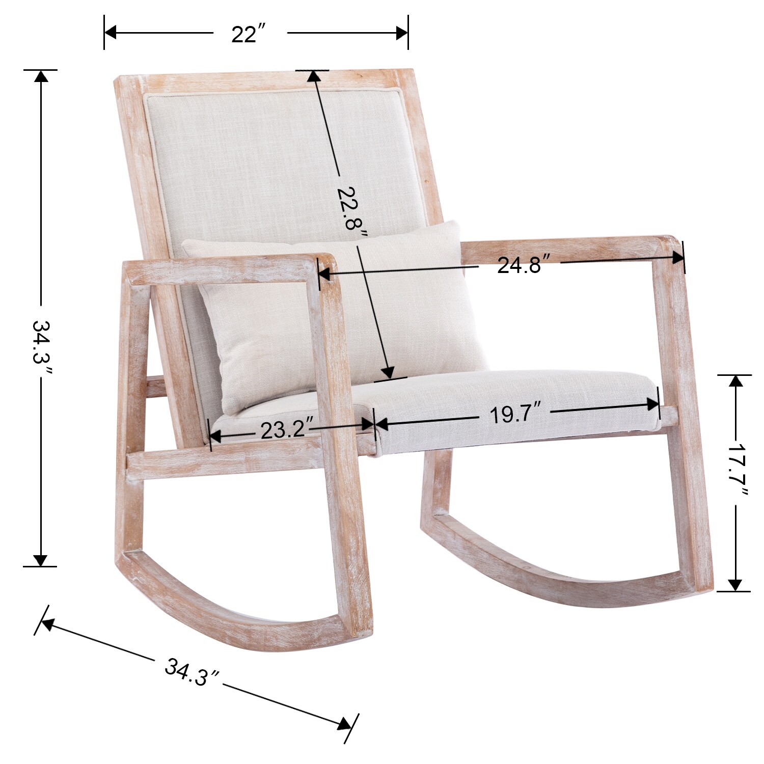 Solid wood linen fabric rocking chair with removable lumbar pillow