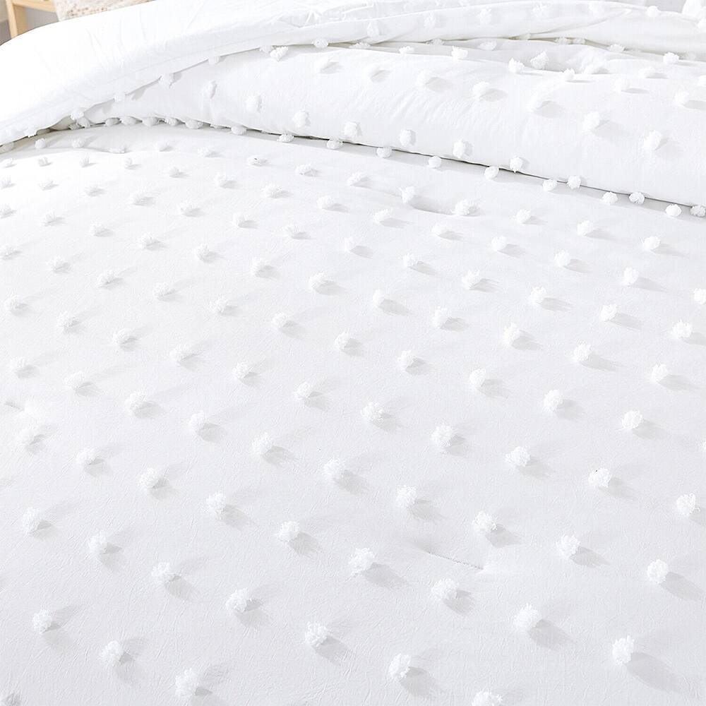 3 Piece Tufted Dot Comforter Set Queen White