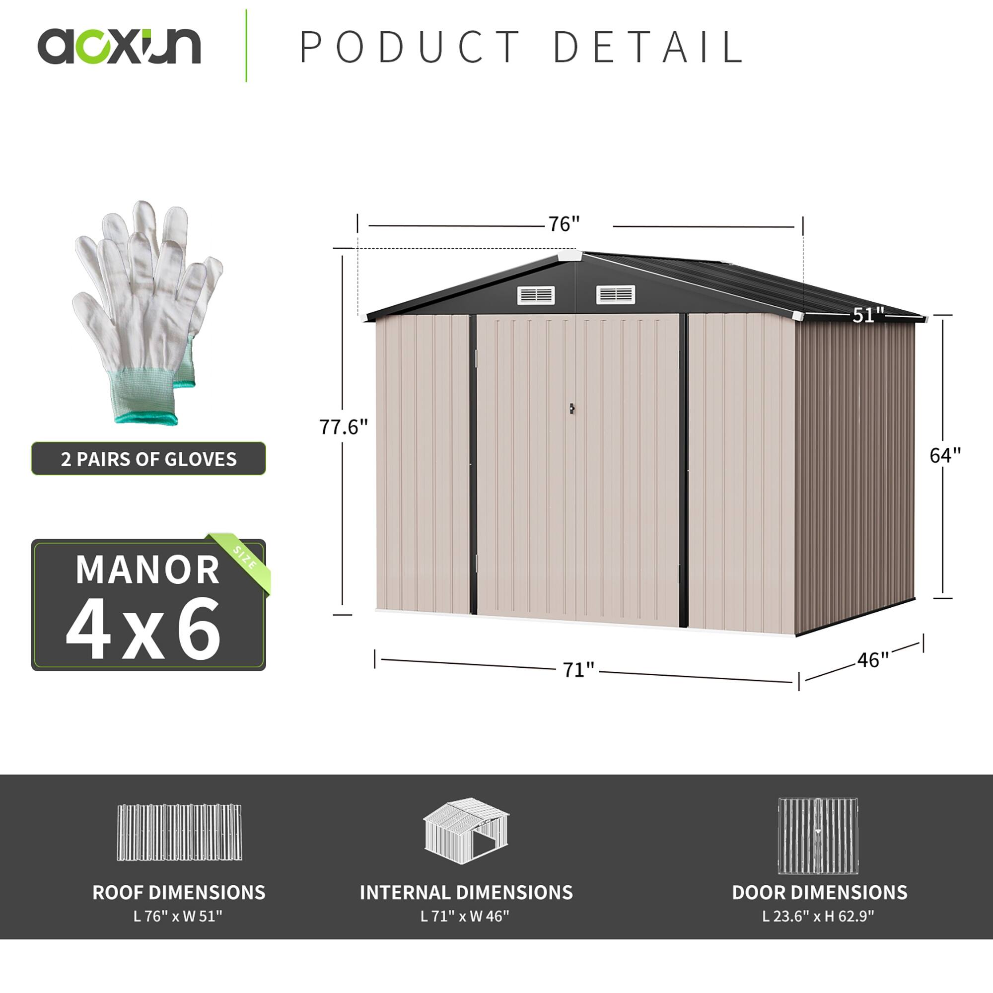 Aoxun 4 x 6FT Outdoor Storage Sheds with Lockable Door, Air Vents for Garden - 4*6FT