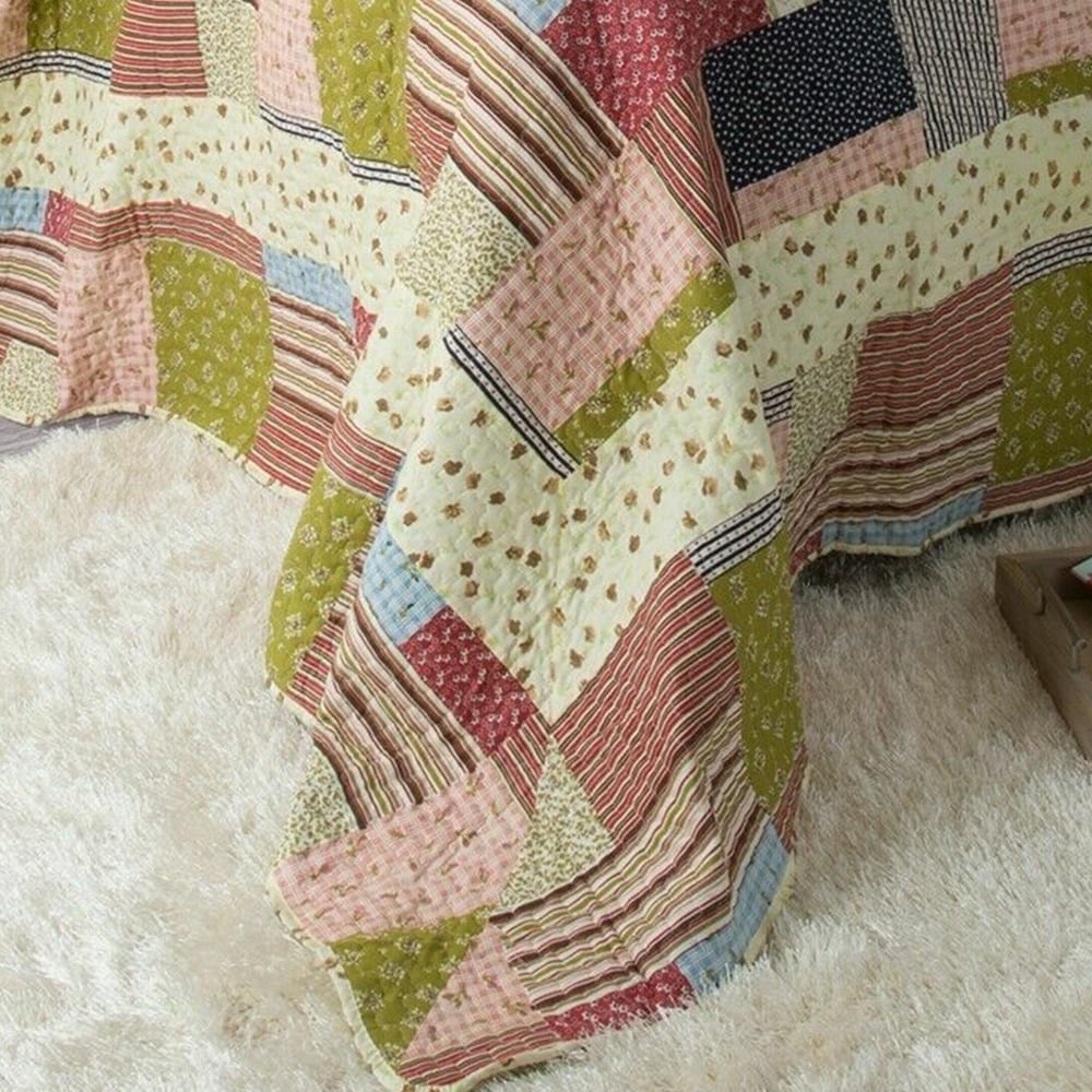 Colorful Patchwork Quilted Blanket Sham Farmhouse Country Twin