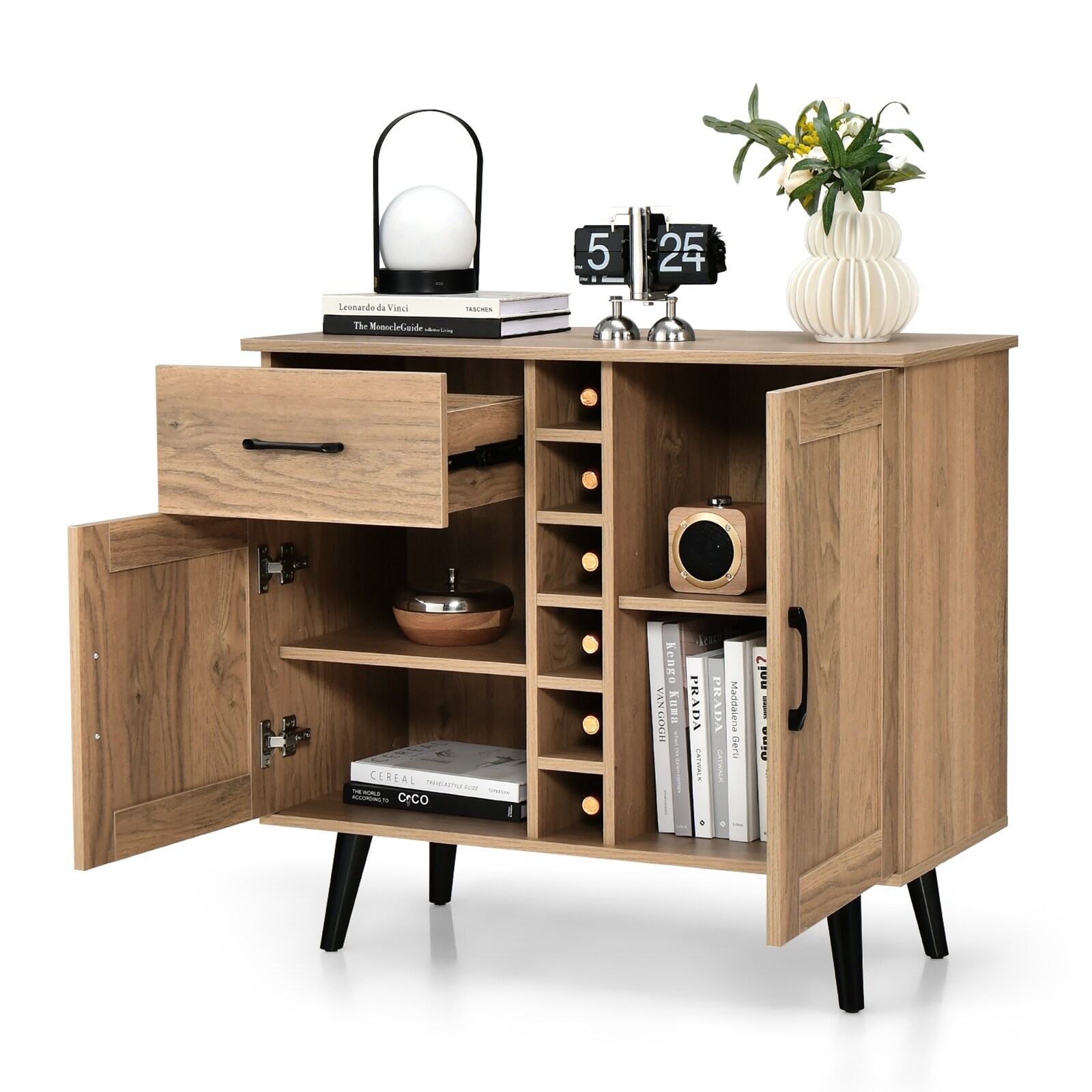 Costway 2-Door Wine Bar Cabinet Kitchen Sideboard Buffet with Drawer & - See Details