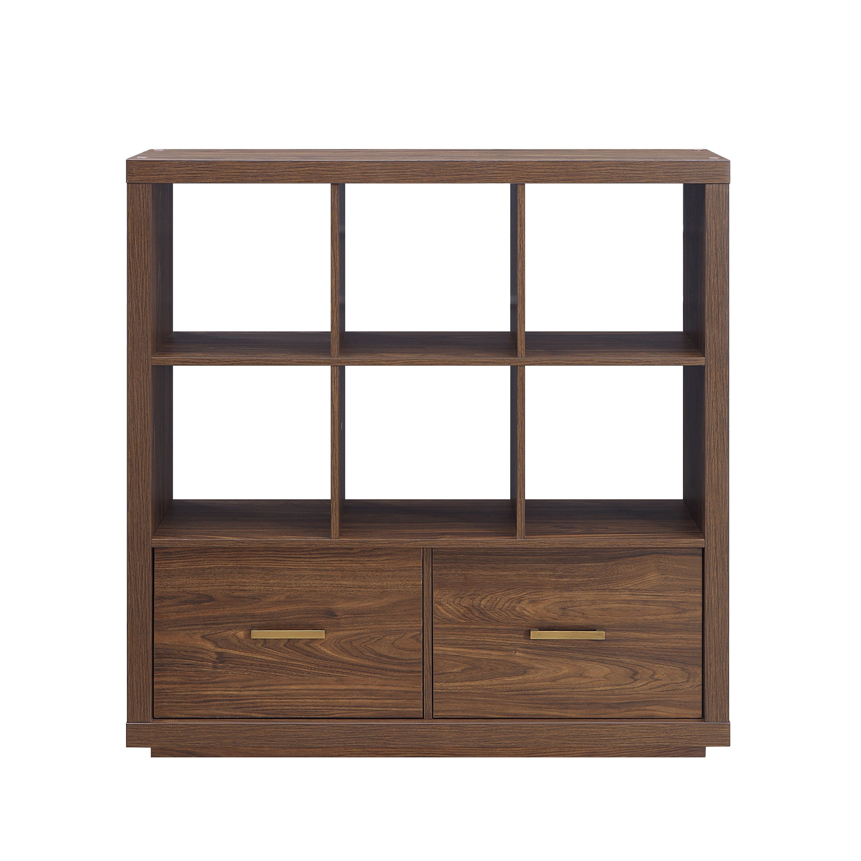 Steele 6 Cube Storage Bookcase Organizer with Drawers, Multiple Finishes - Walnut