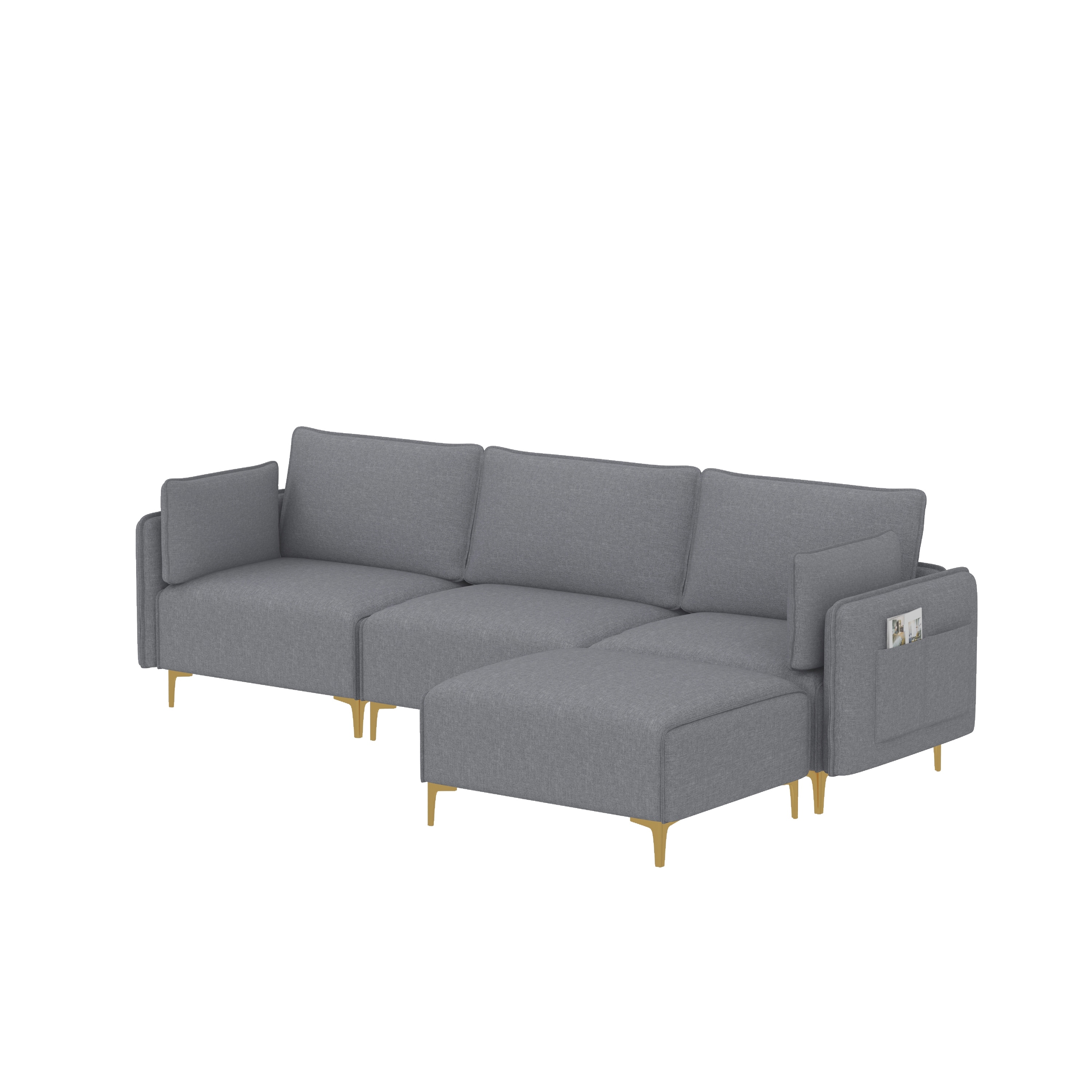L Shape Sectional Sofa with USB Charging Socket and Storage pocket on the Armrest,, Arbitrary Combination Module