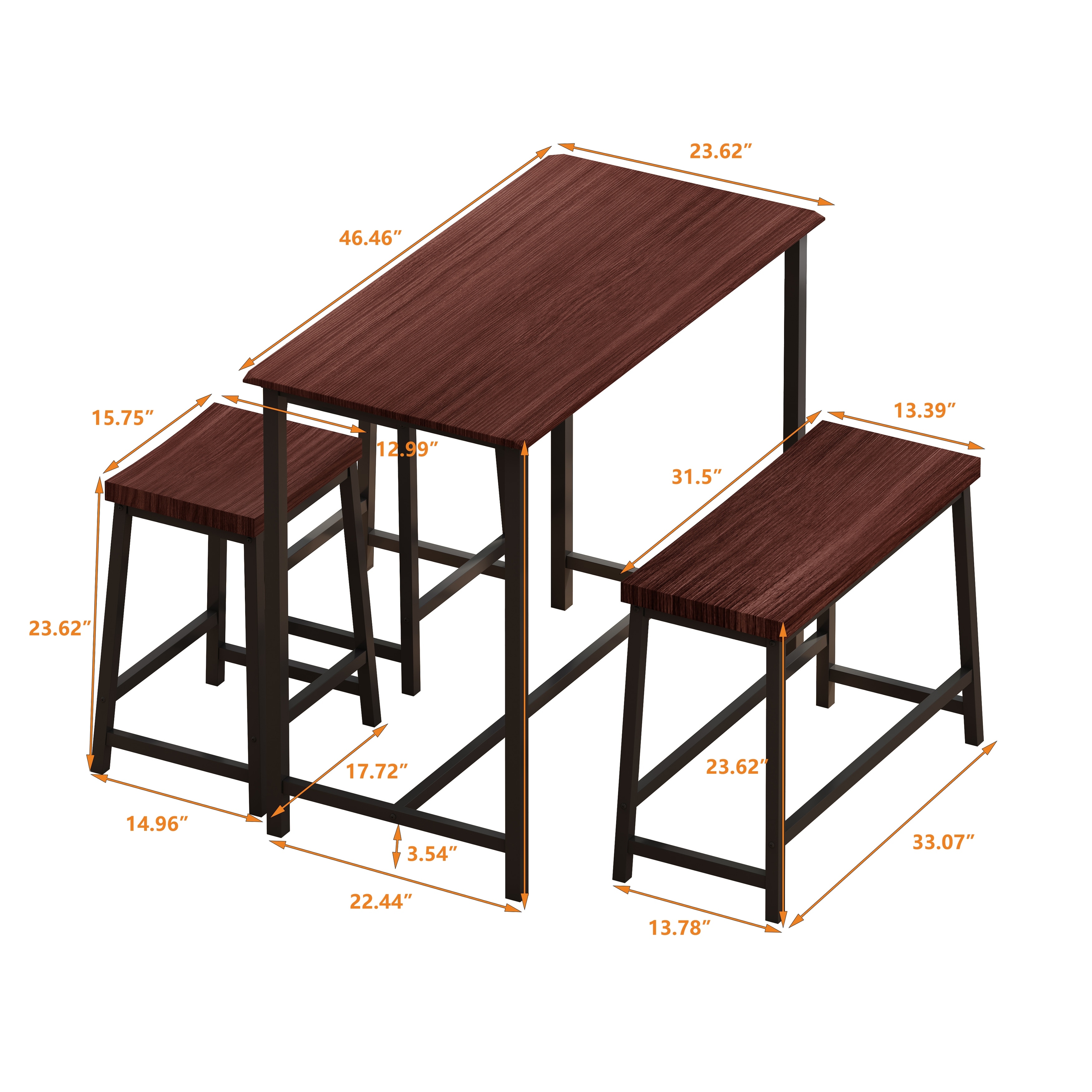 Dining Set with 2 Stools and 1 Bench