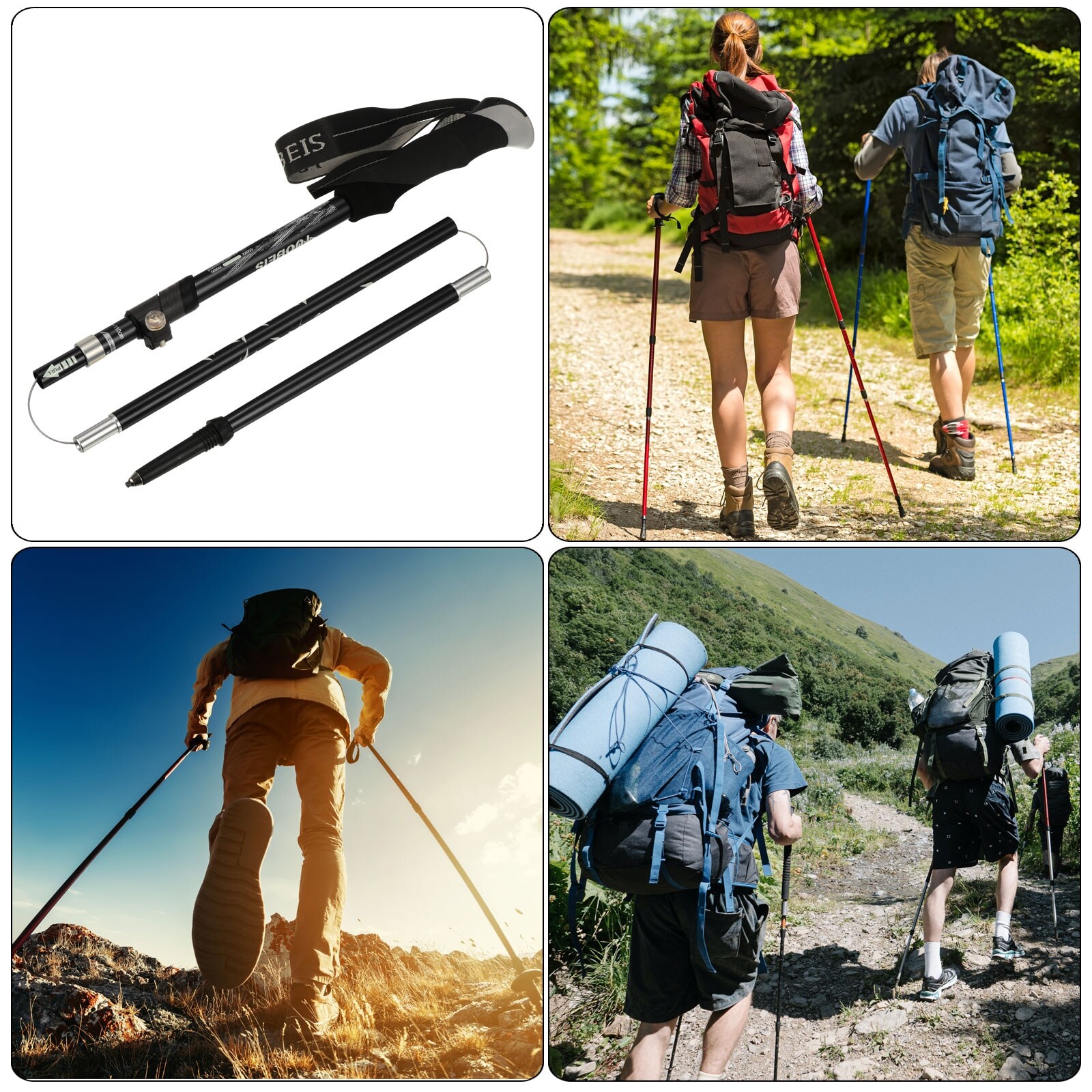 Trekking Poles, Collapsible Hiking Pole 43-51 Inch with Mud Basket Black