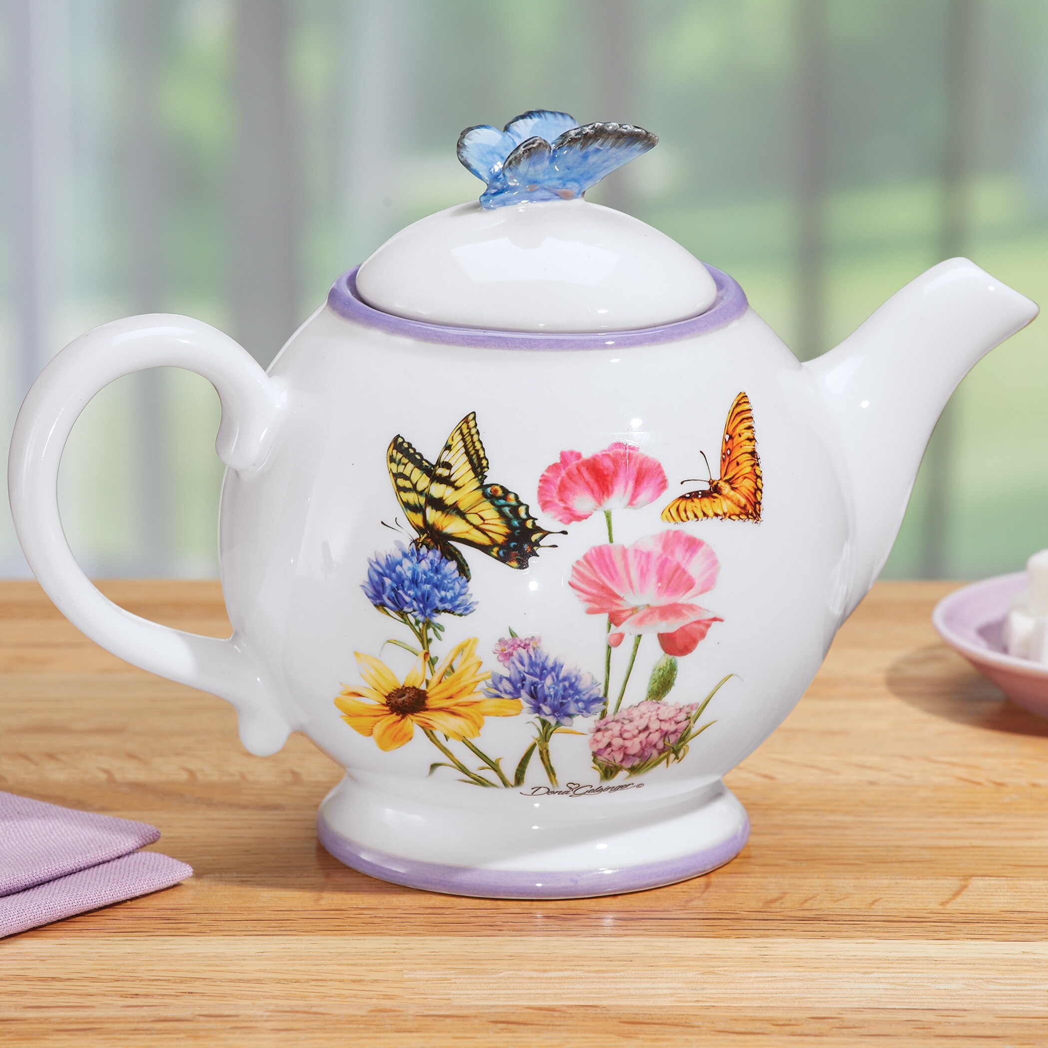 Hand-Painted Butterfly Garden Teapot by Dona Gelsinger - 11.000 x 8.000 x 7.750