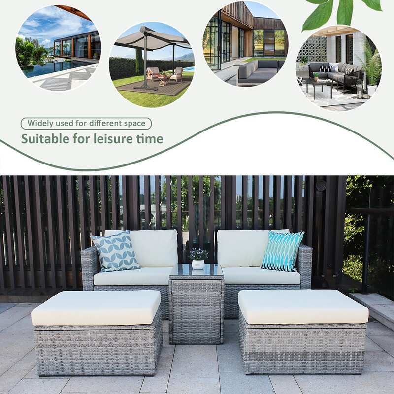 5-Piece Wicker Sofa Set with Cushions & Weather Protecting Cover