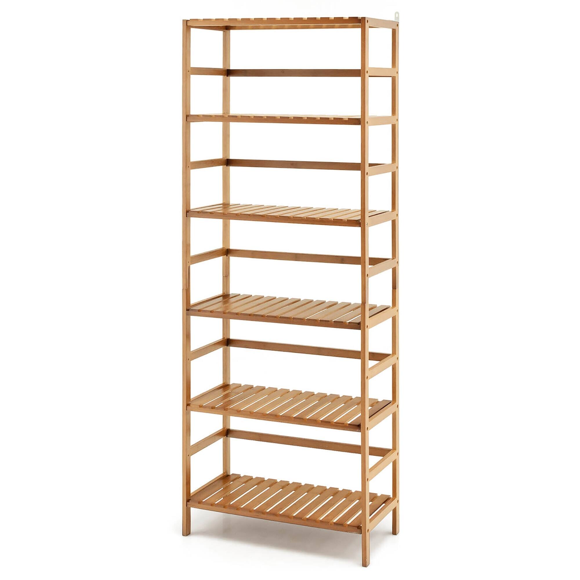 Gymax 6 Tier Bamboo Bookcase 63'' Tall Storage Organizer w/ Adjustable