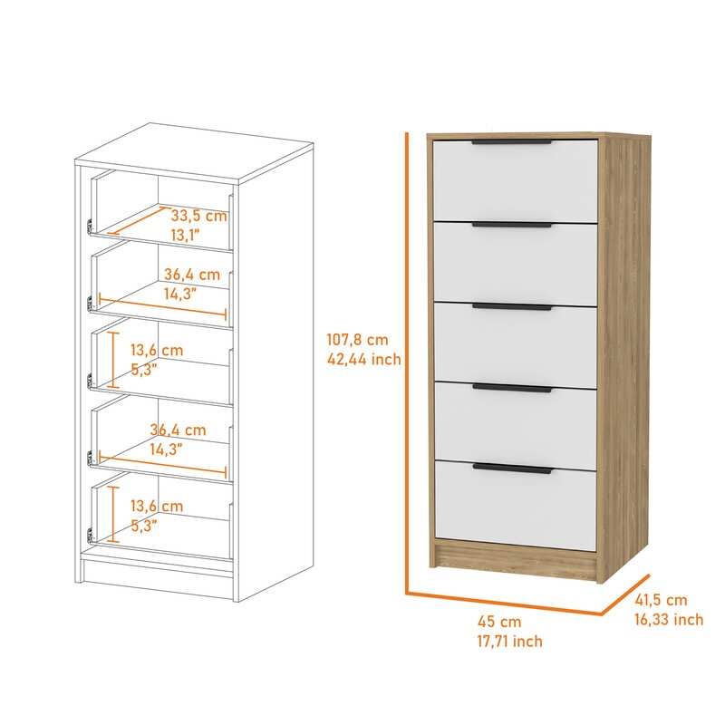 MDF 5-Drawer Rectangle Chest for Bedroom