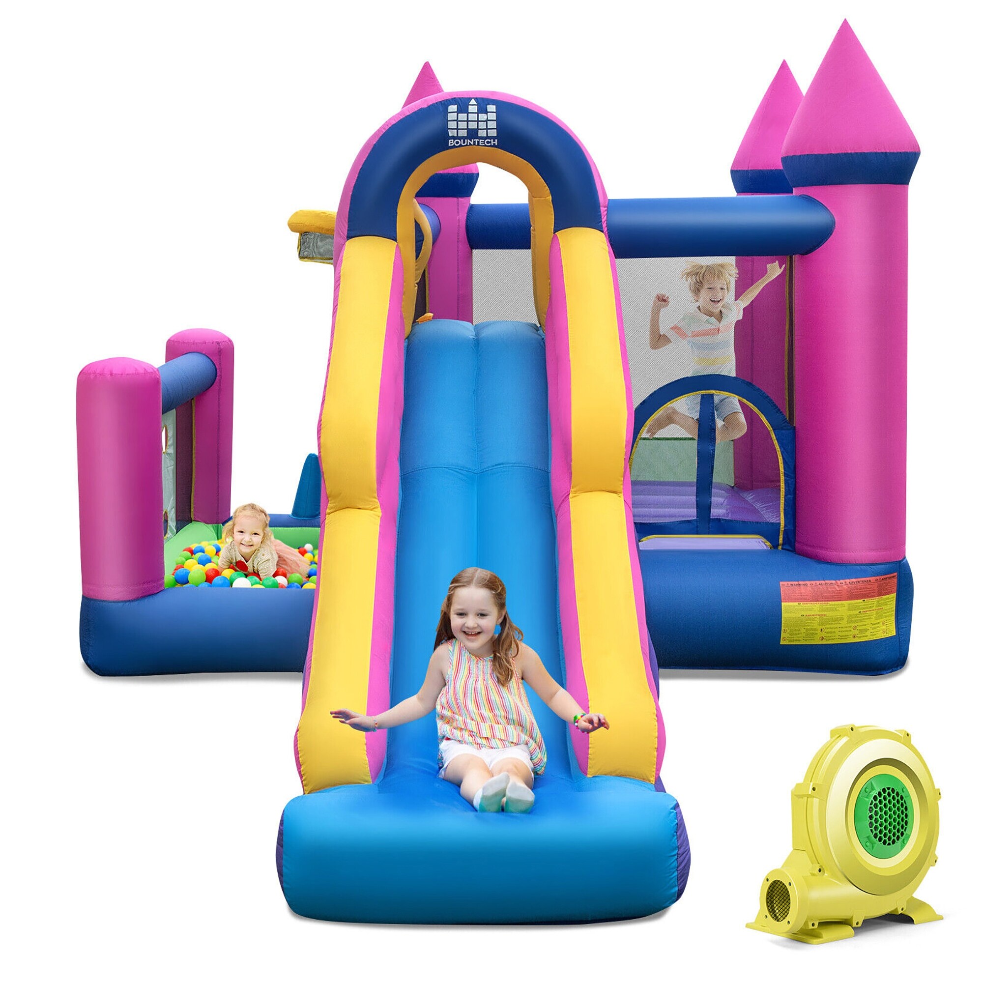 Gymax Kids Inflatable Bounce Castle 7-in-1 Jumping House w/ Long Slide