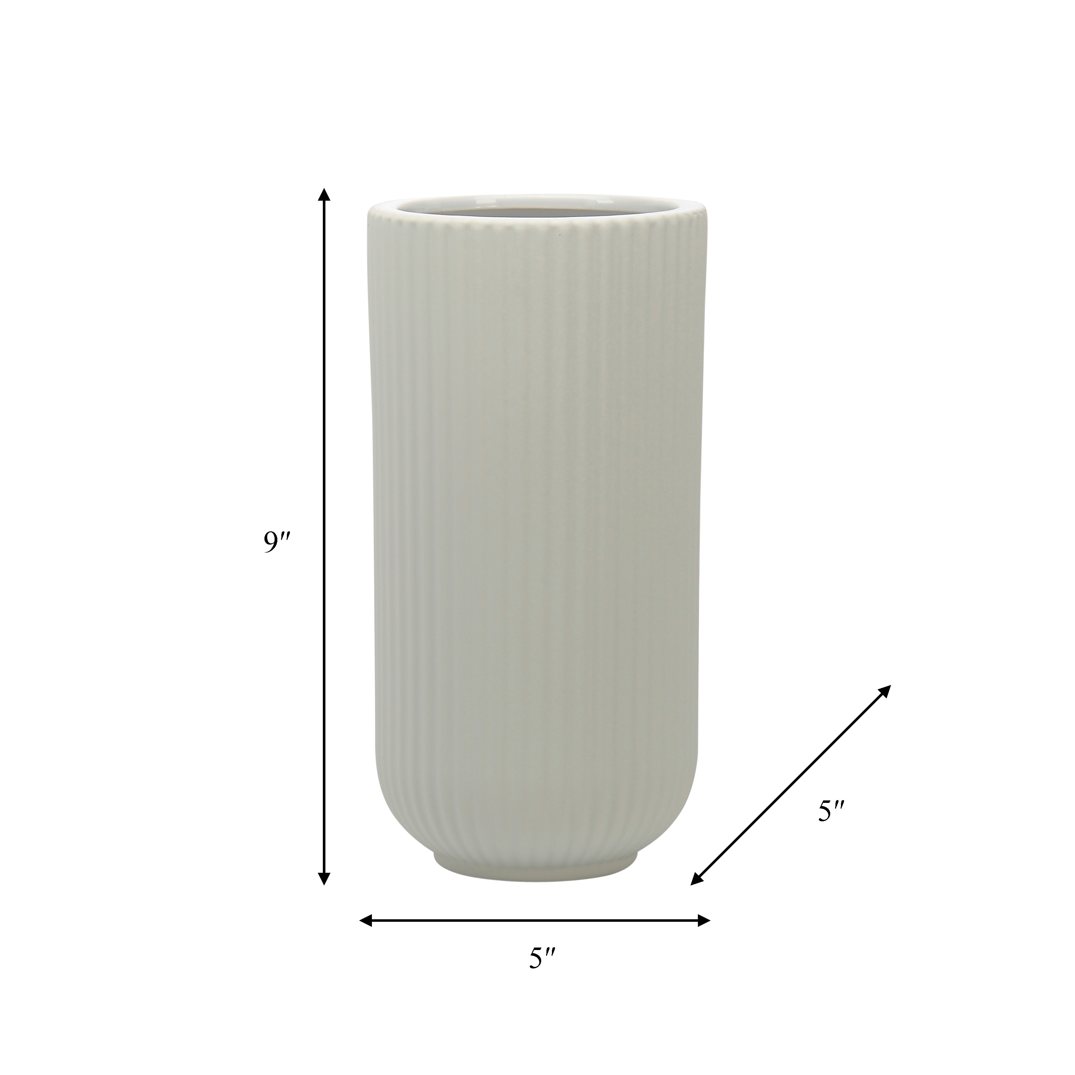 9" Ceramic Ridged Vase Classic White Decorative Vase for Home or Office Flower Display Great Gift Idea For Any