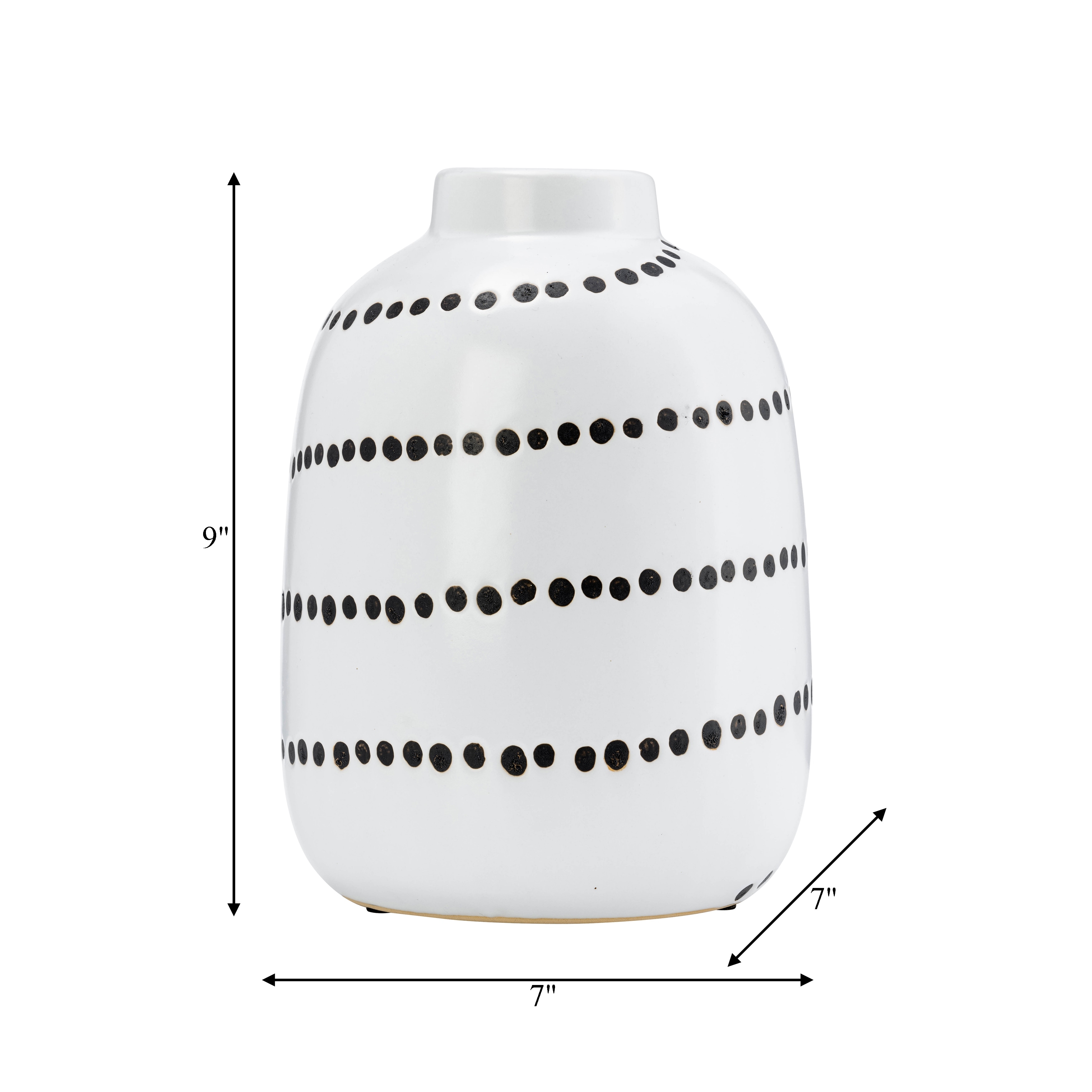 9" Ceramic Vase Contemporary Abstract Black and White Spiral Dot Flower Vase Decorative Table Accent for Home or