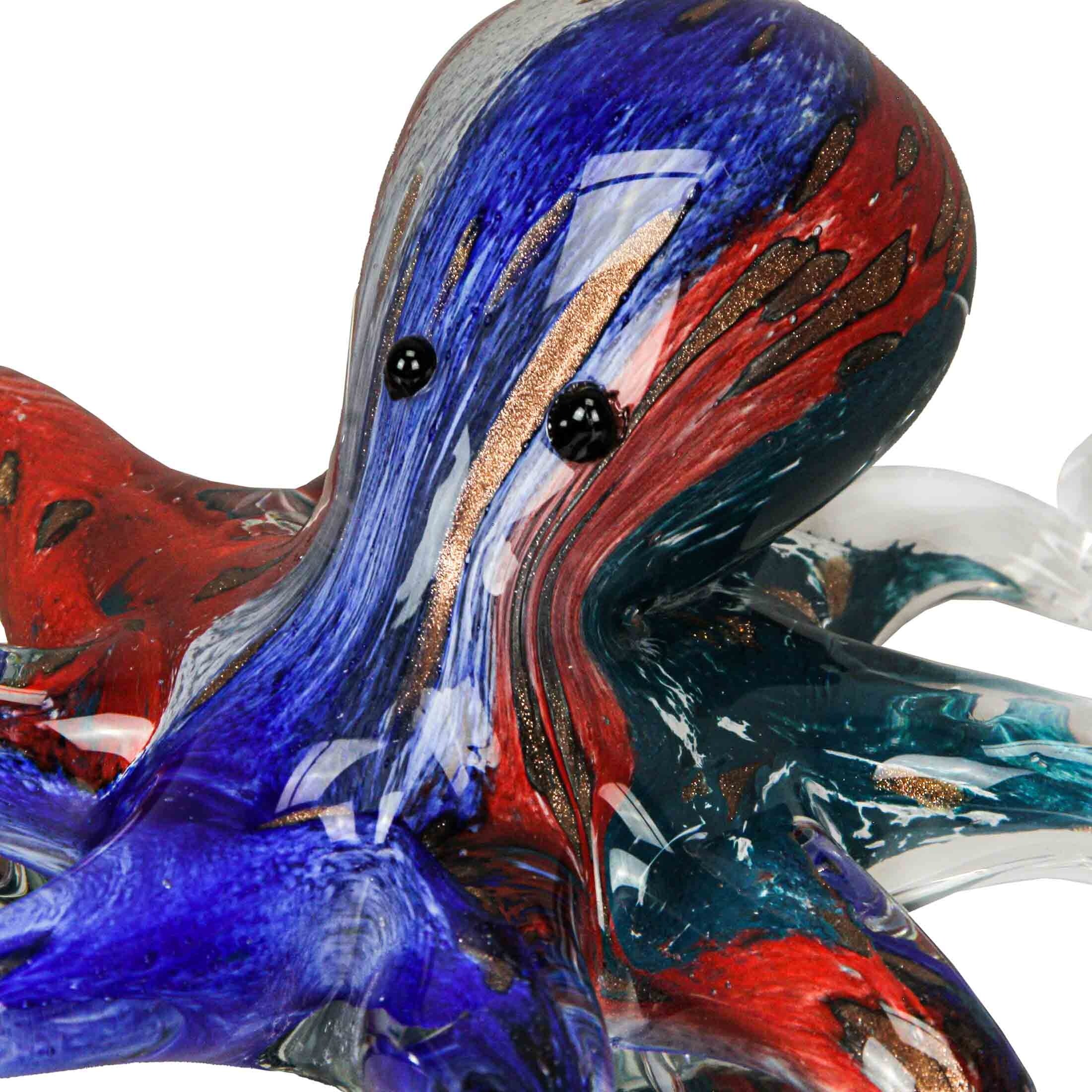 7 Inch Multicolor Blown Glass Octopus Paperweight Figurine Sculpture - 3 X 7.5 X 7 inches