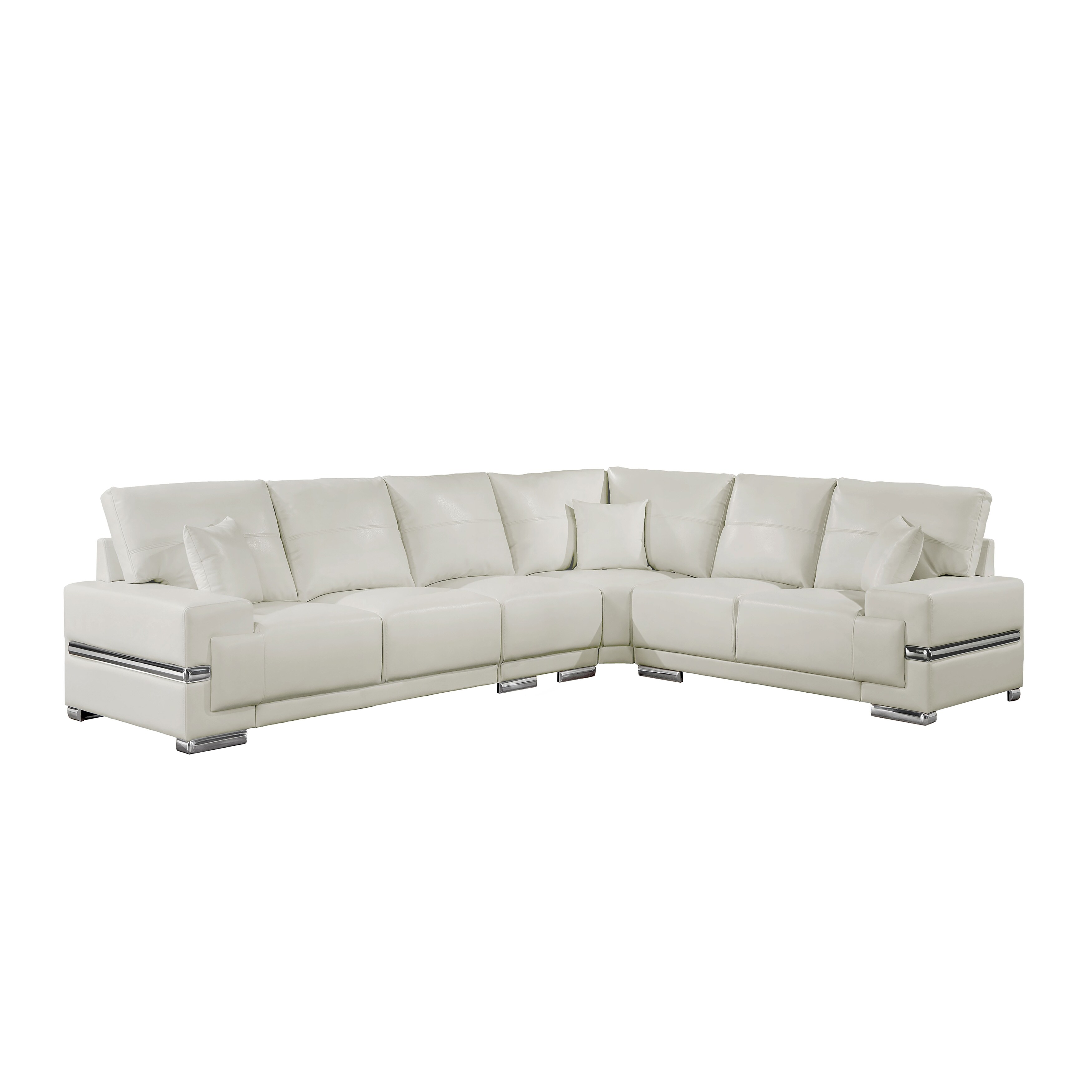 Leonara Contemporary White Faux Leather Large Sectional with Pillows by Furniture of America