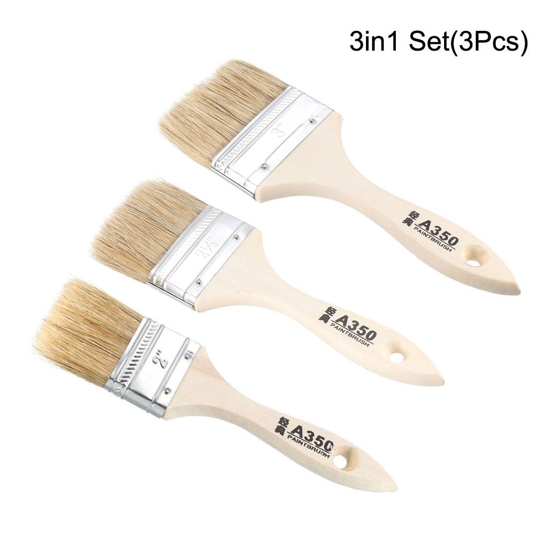 Chip Paint Brushes Synthetic Bristle with Wooden Handle Grip for Wall Treatment - 3in1 Set
