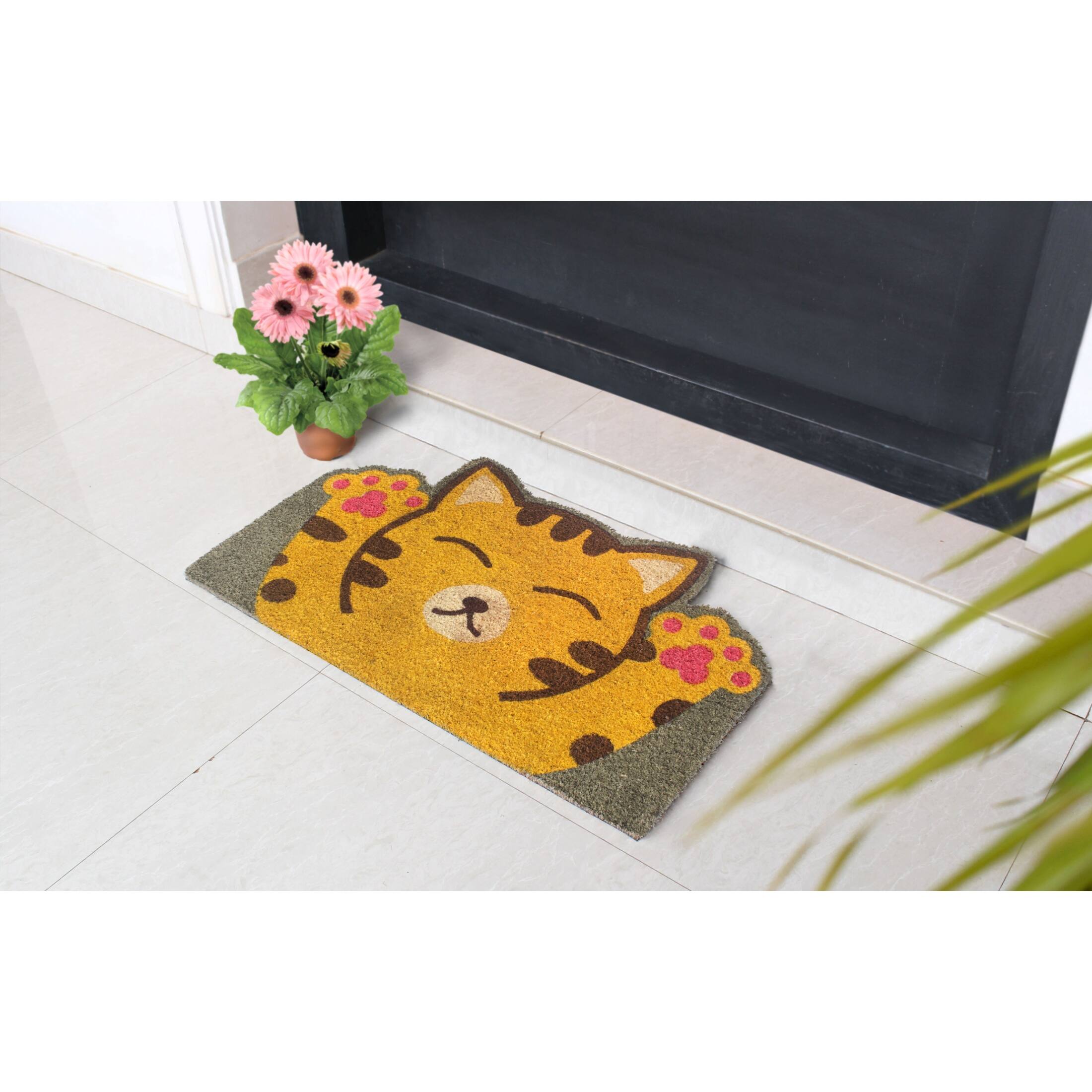 RugSmith Multi Machine Tufted Happy Cat Doormat, 18"x30"
