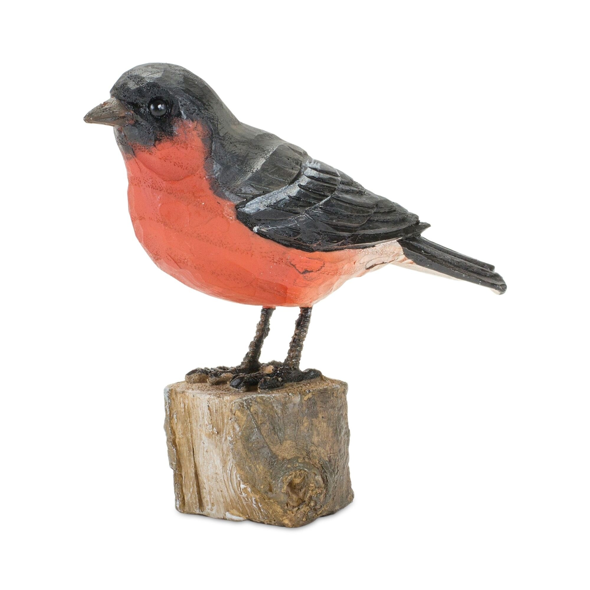 Set of 2 Red and Black Bird on Stump Tabletop Figurines 4.25"