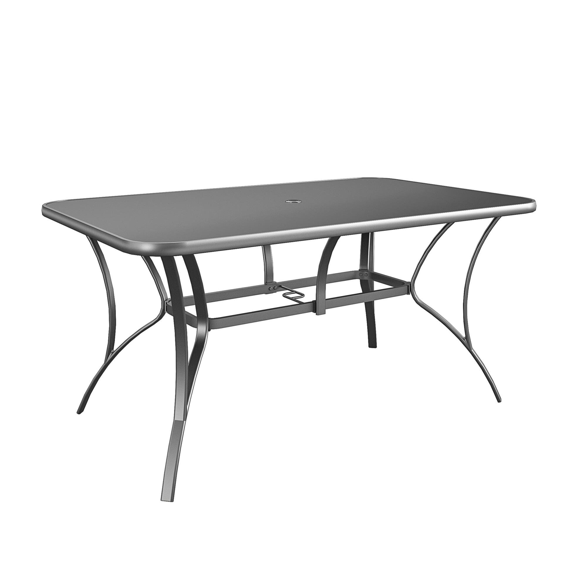 Outdoor living steel rectangular terrace dining table, charcoal