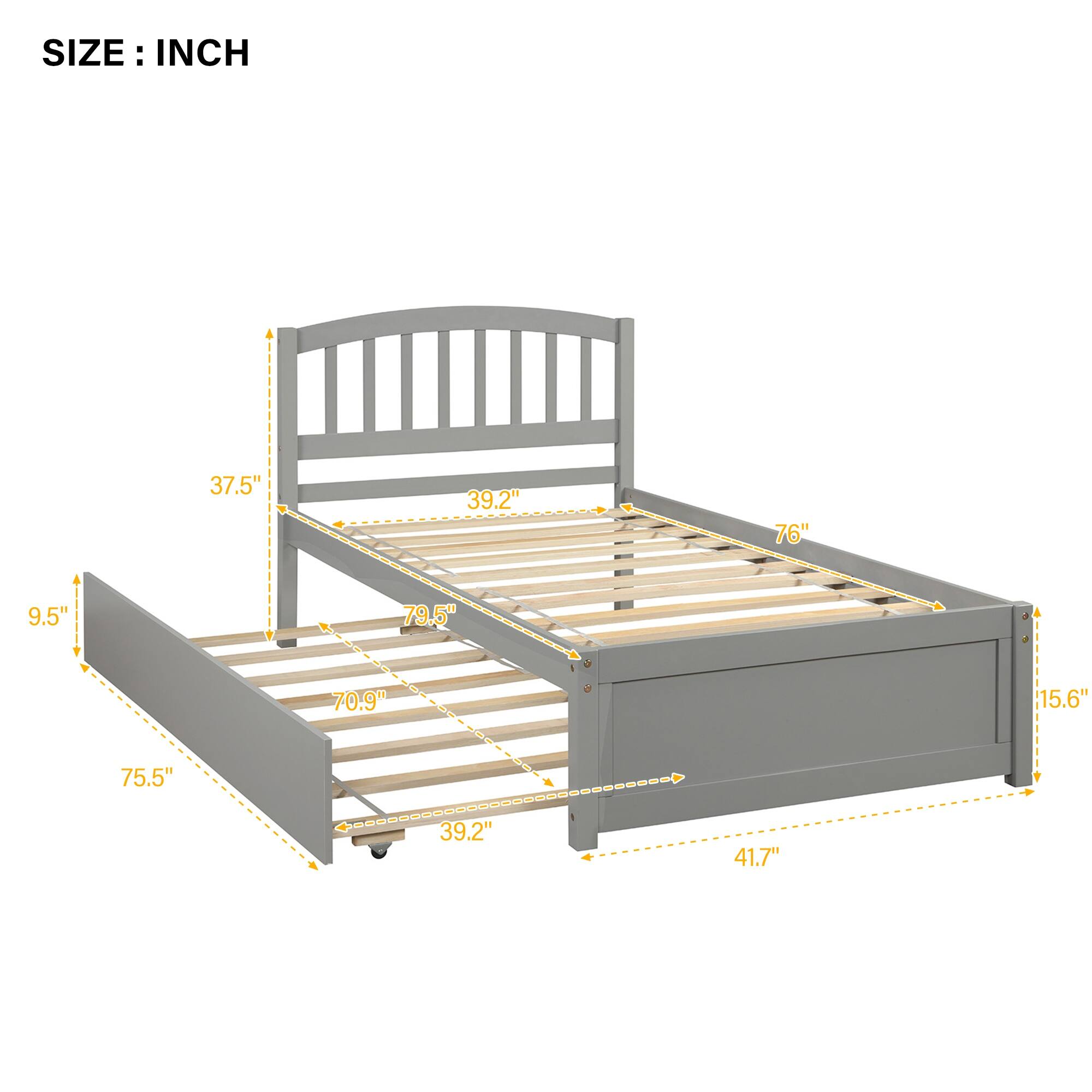 Elegant Twin Size Platform Bed with Trundle, Space-Saving Design