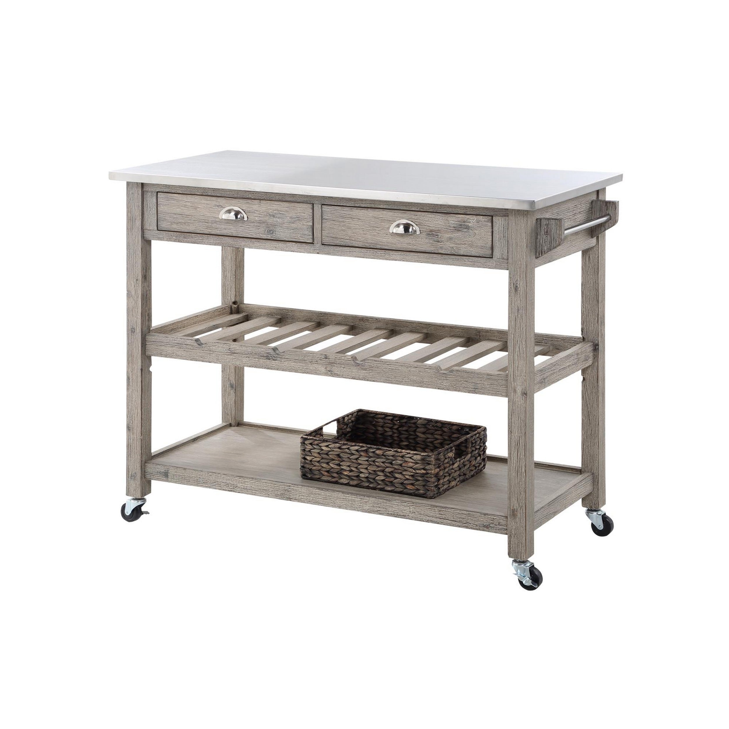 Kit 44 Inch Rolling Kitchen Island Bar Cart,Stainless Steel Top,Gray,Chrome