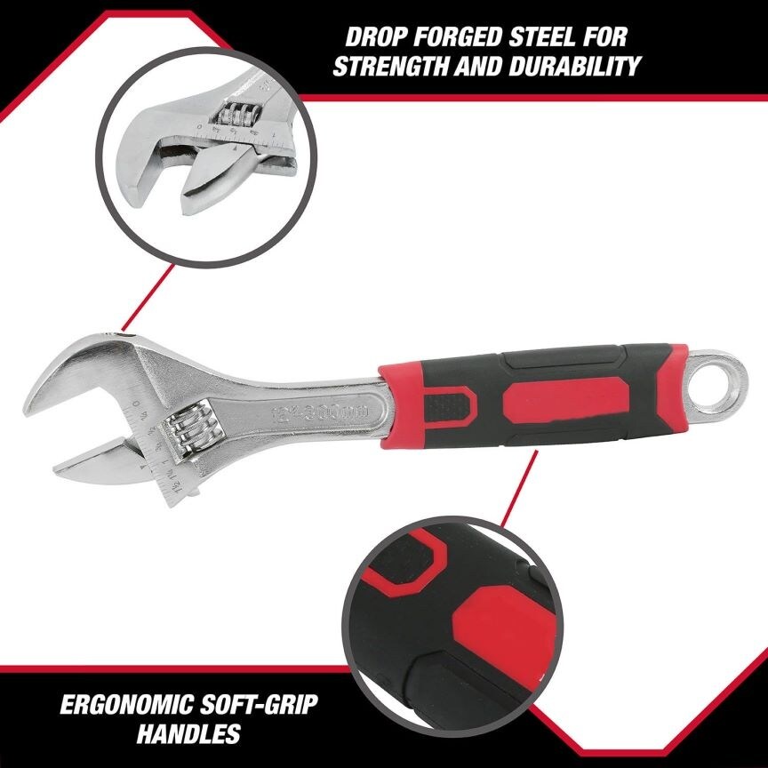 8-inch Adjustable Wrench with Ergonomic Comfort Grip
