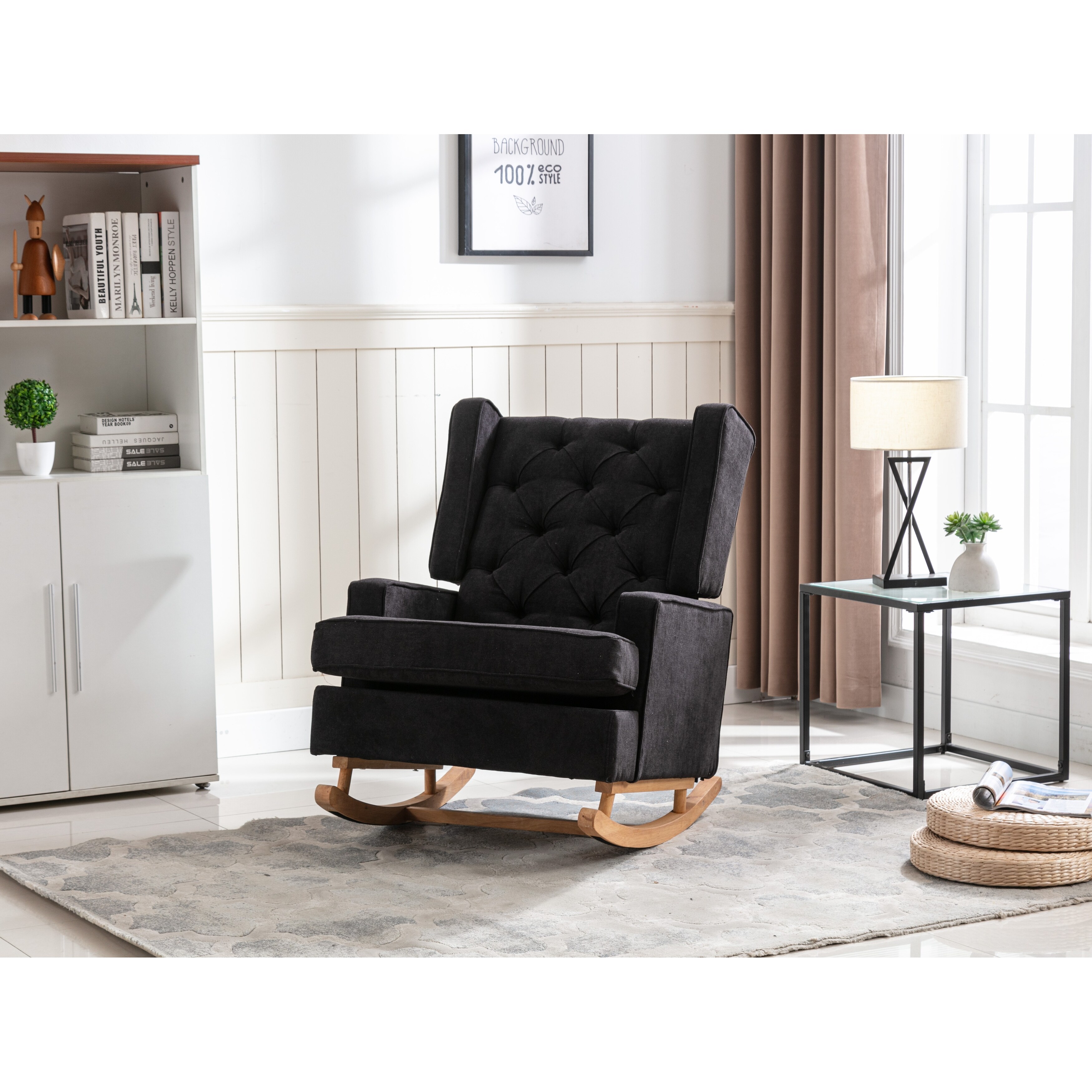 Living Room Comfortable Rocking Chair Accent Chair, Black